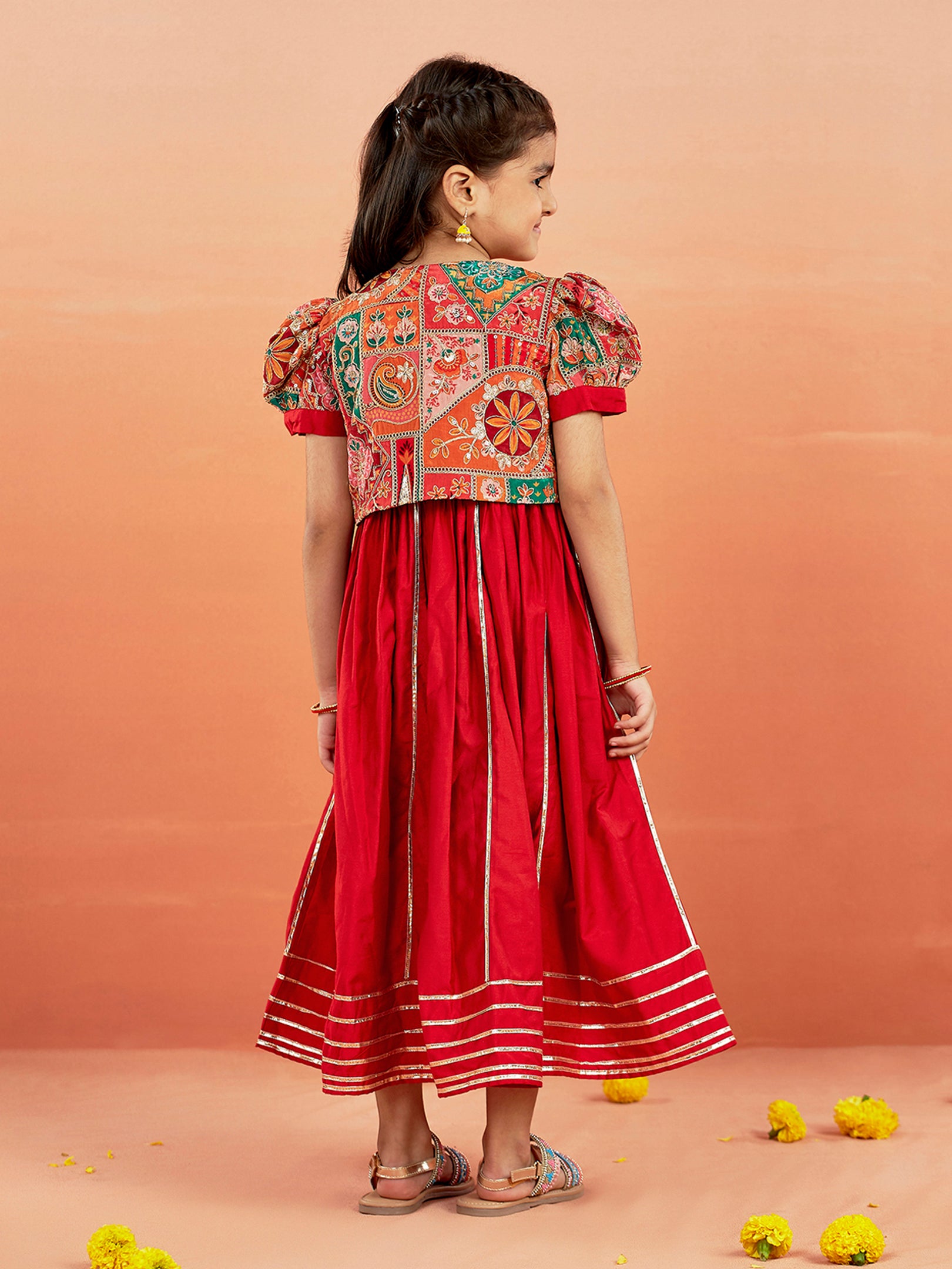 Girl's' Red Anarkali Set