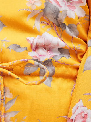 VASTRAMAY Yellow Cotton Blend Floral Print Kurta Pyjama Sibling Set