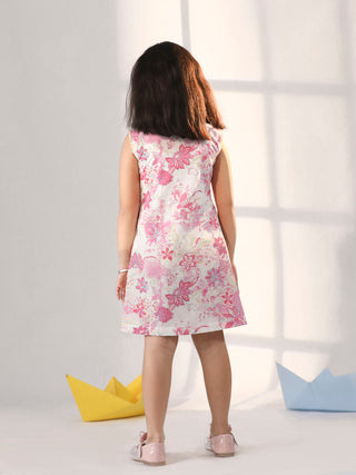VASTRAMAY Girls' Pink Cotton Summer Dress