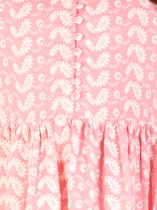 VASTRAMAY Girl's Pink Pure Cotton Chikankari Kurta
