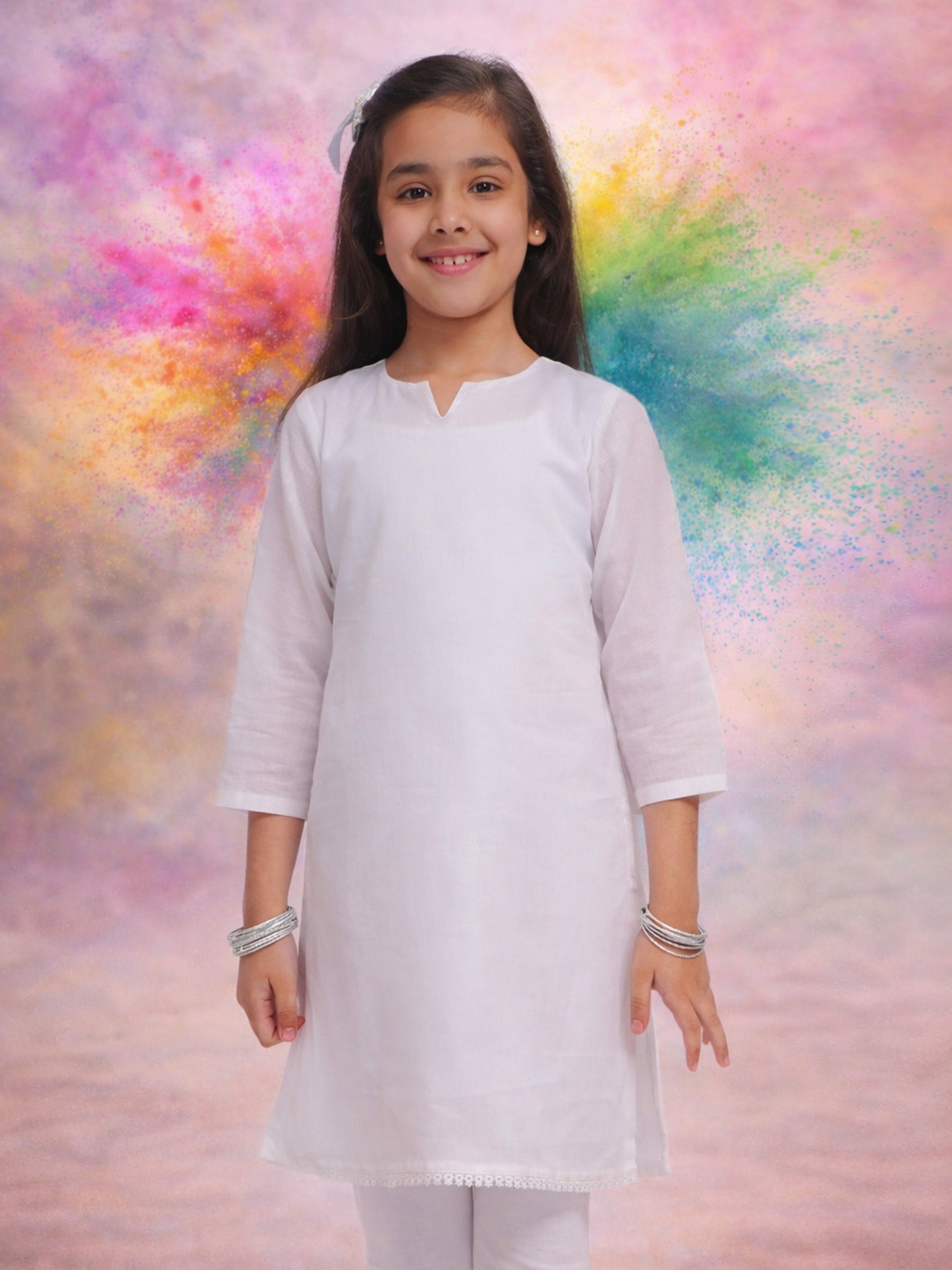 Girl's' White Only Kurta