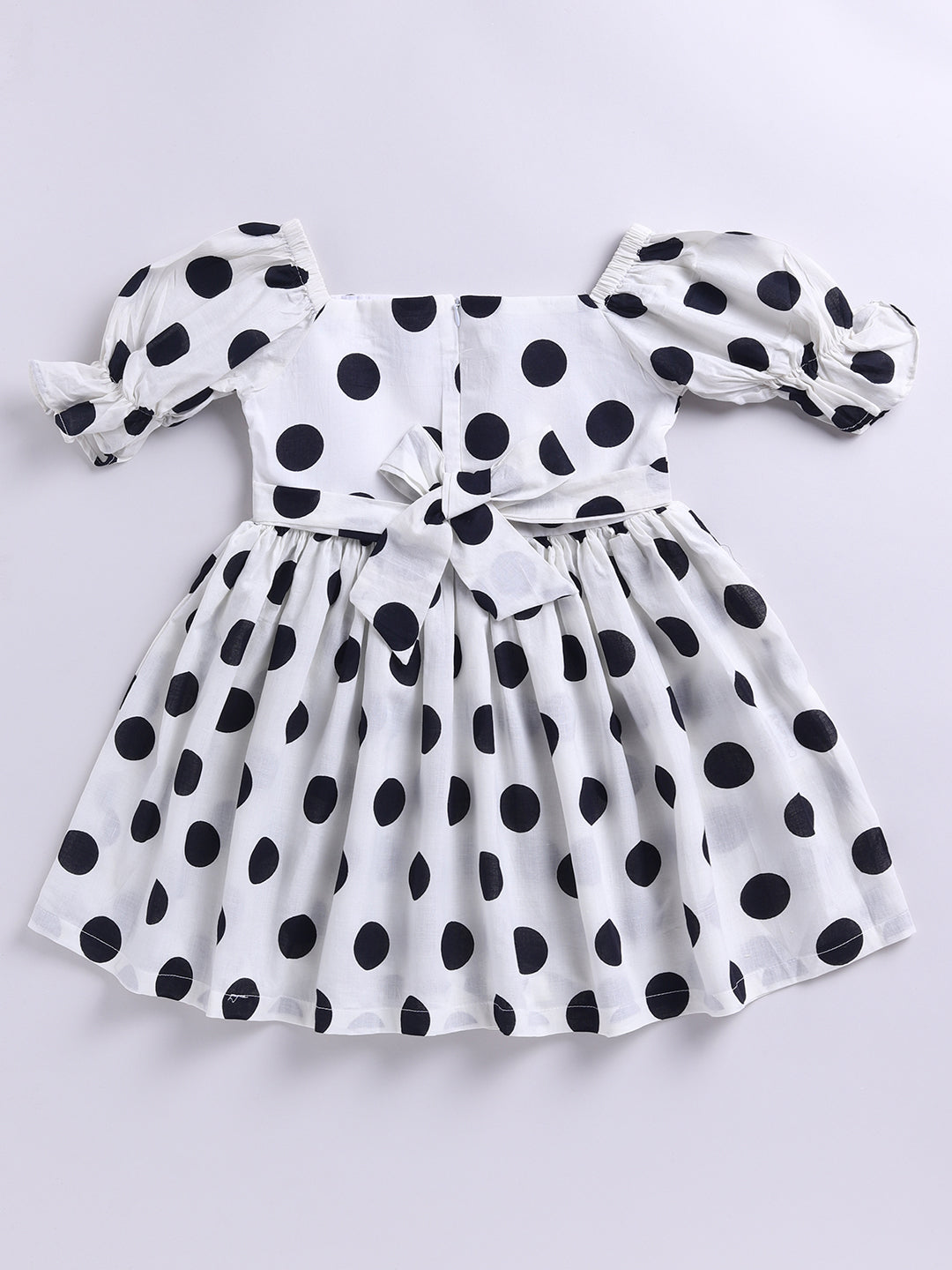 White Polka Dot Cotton Dress For Girl's