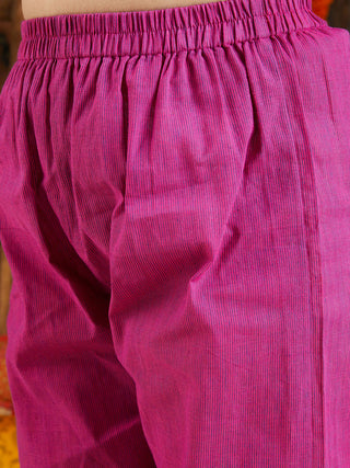 VASTRAMAY Girls' Green And Pink Kurta Pant And Dupatta Set