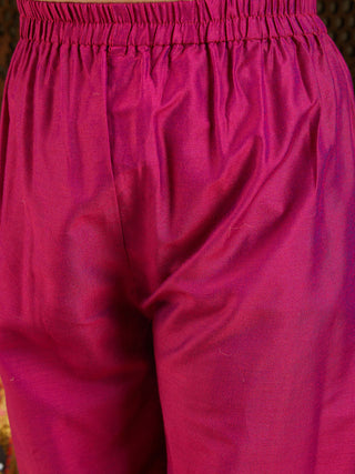VASTRAMAY Girls' Yellow And Pink Ethnic Kurta Pant Set
