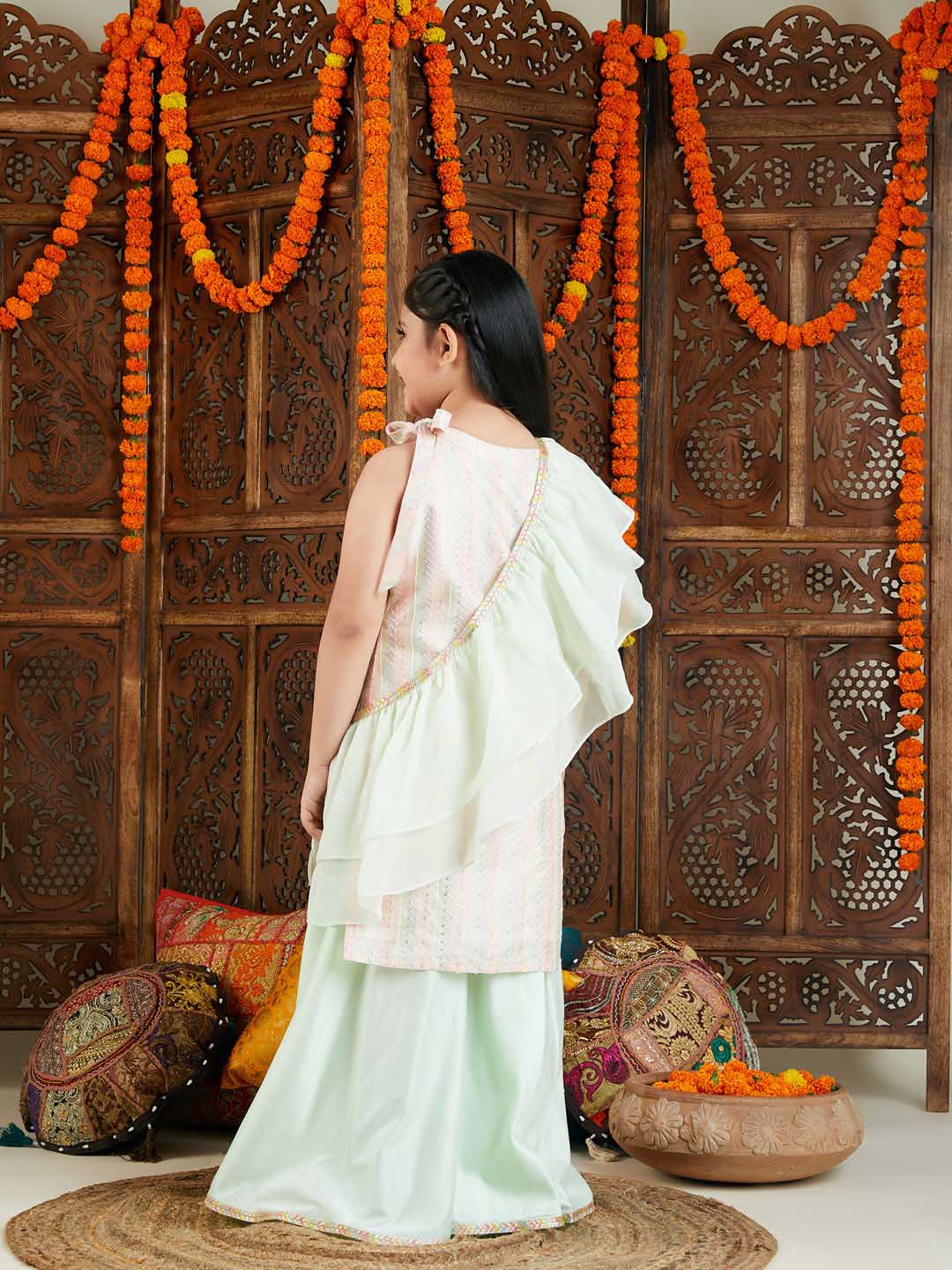 Girl's Multicolor Kurta And Palazzo Pant Dupatta Set