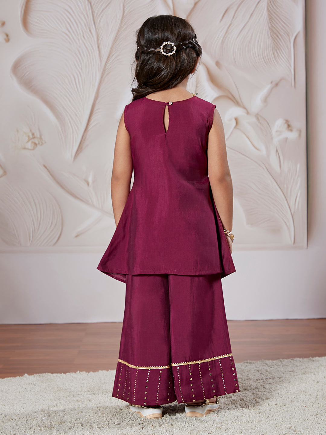 Girl's' Wine Kurta Set With Dupatta