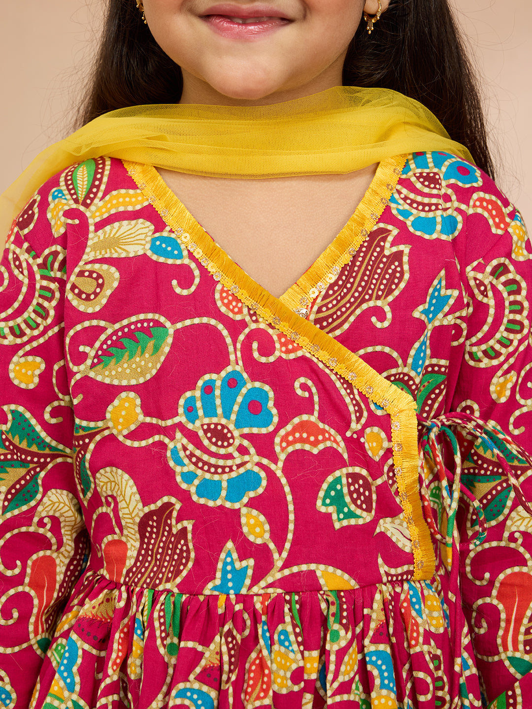 Vastramay Girls Pink Cotton Kurta Set with Sharara