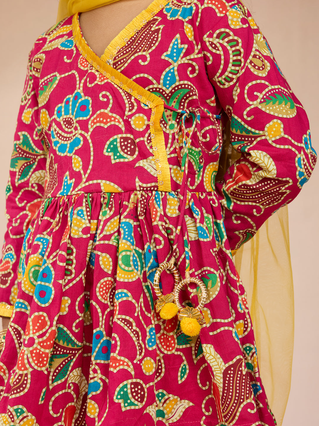 Vastramay Girls Pink Cotton Kurta Set with Sharara