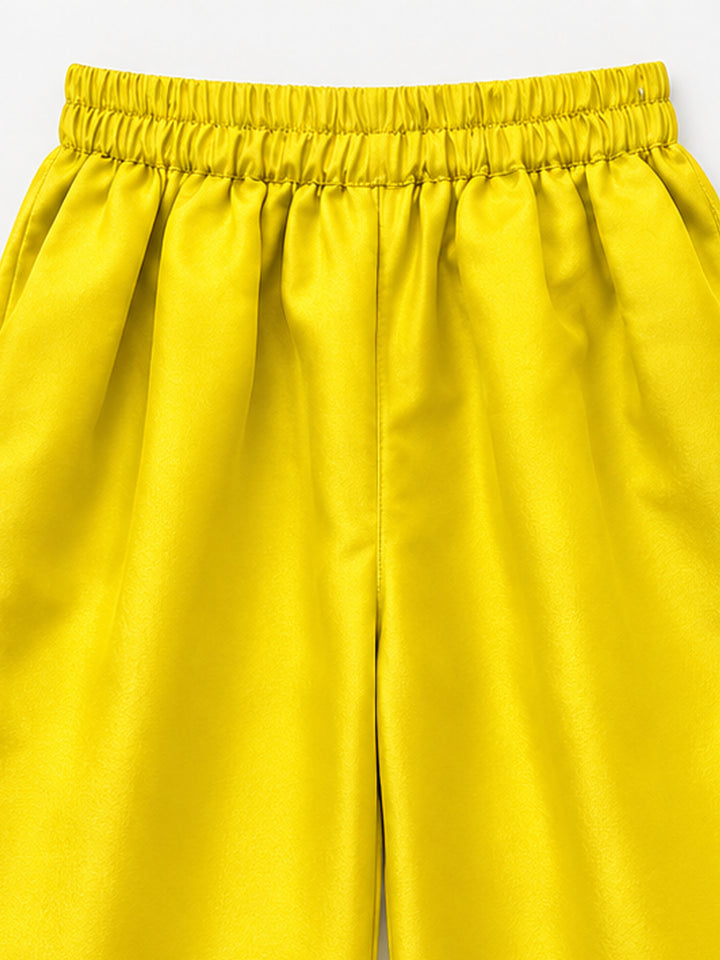 Girls Yellow Tissue Zari Embroidered Kurta with Palazzo &amp; Dupatta