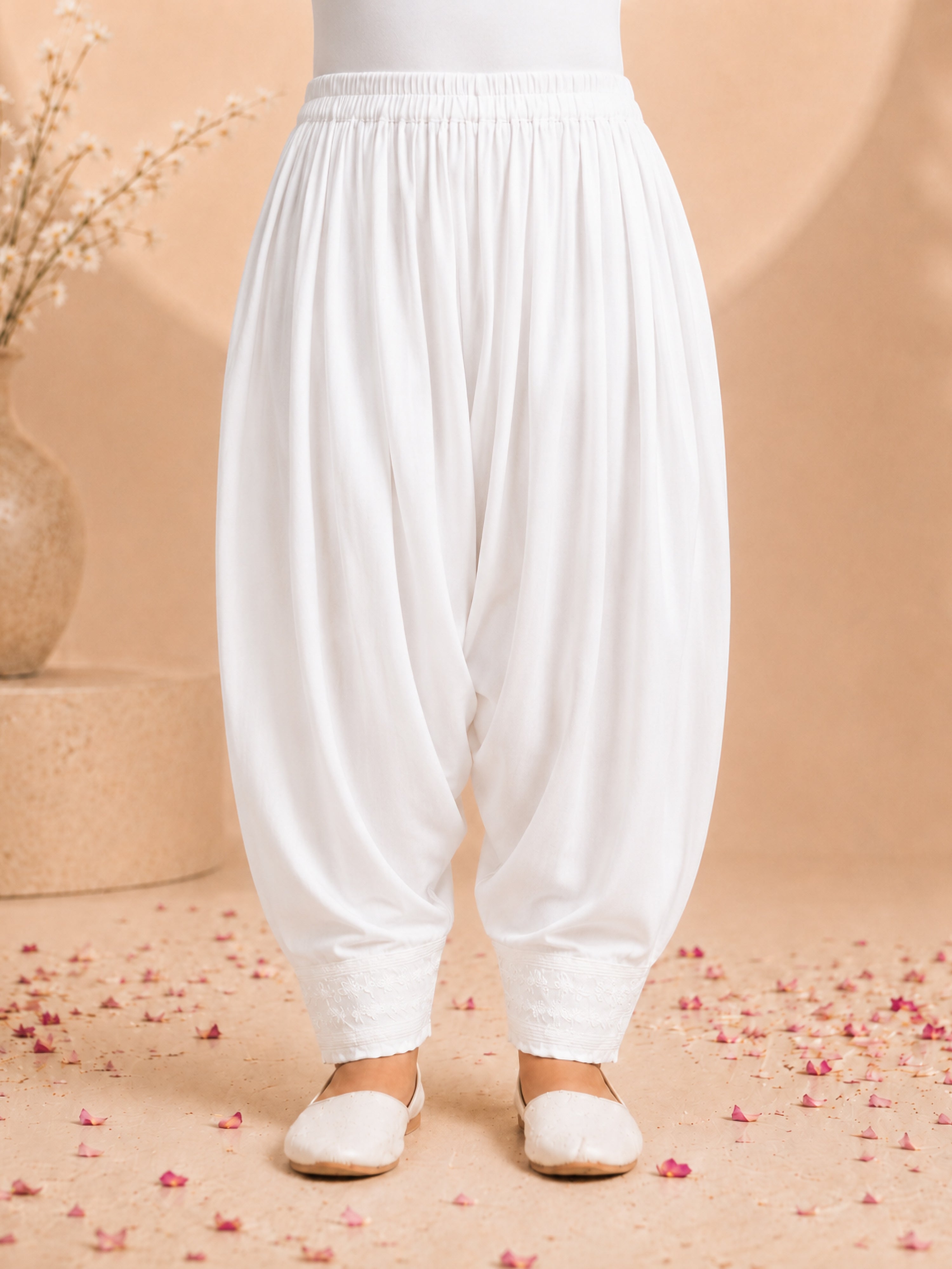 Girls White Cotton Chikankari Kurta with Patiala Pants