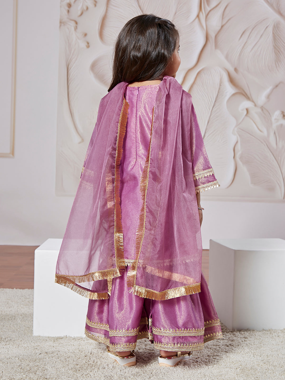 Girl's' Purple Kurta Sharara Set With Dupatta