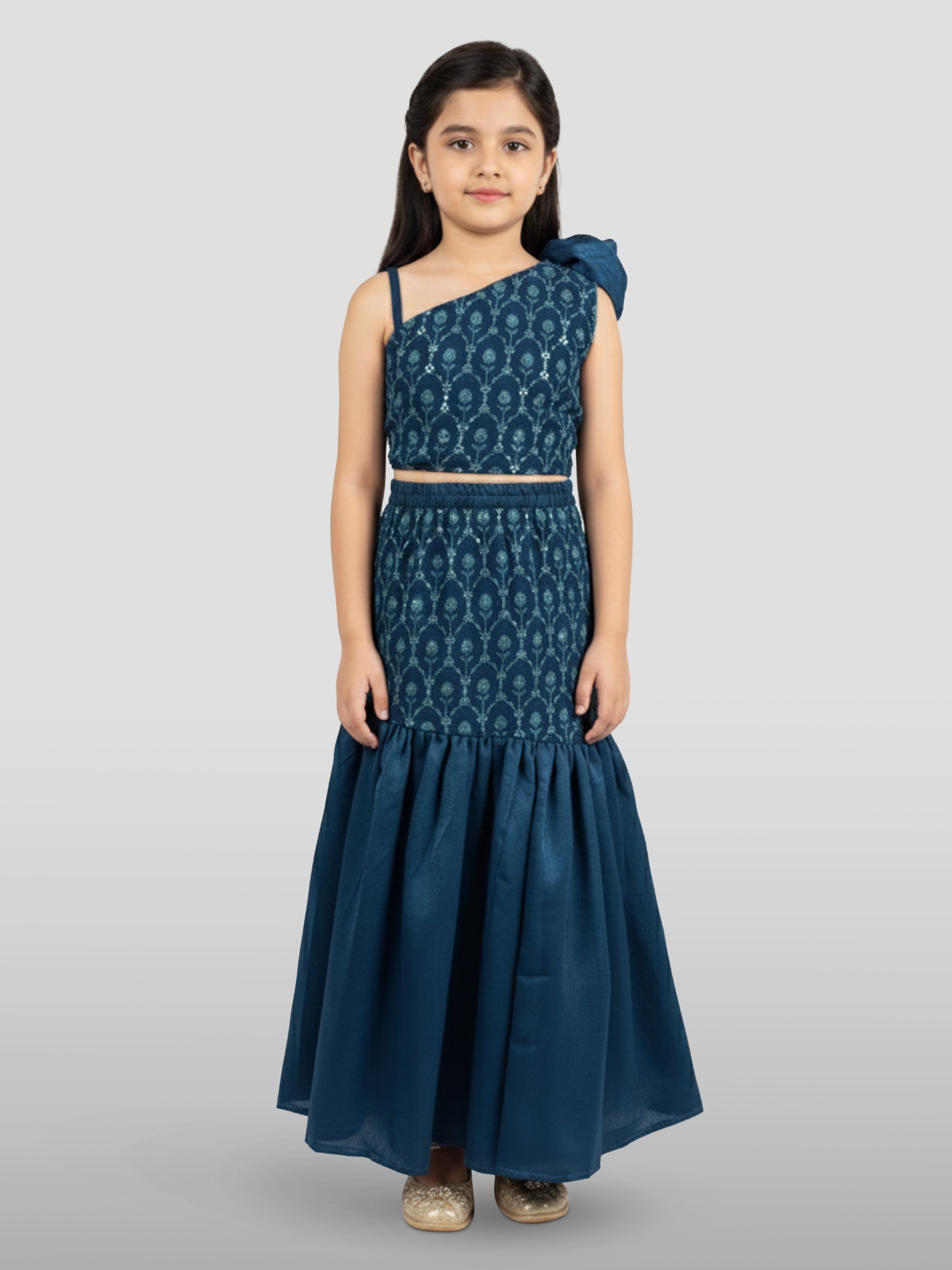 Vastramay Girls Turquoise Georgette Lehenga Set