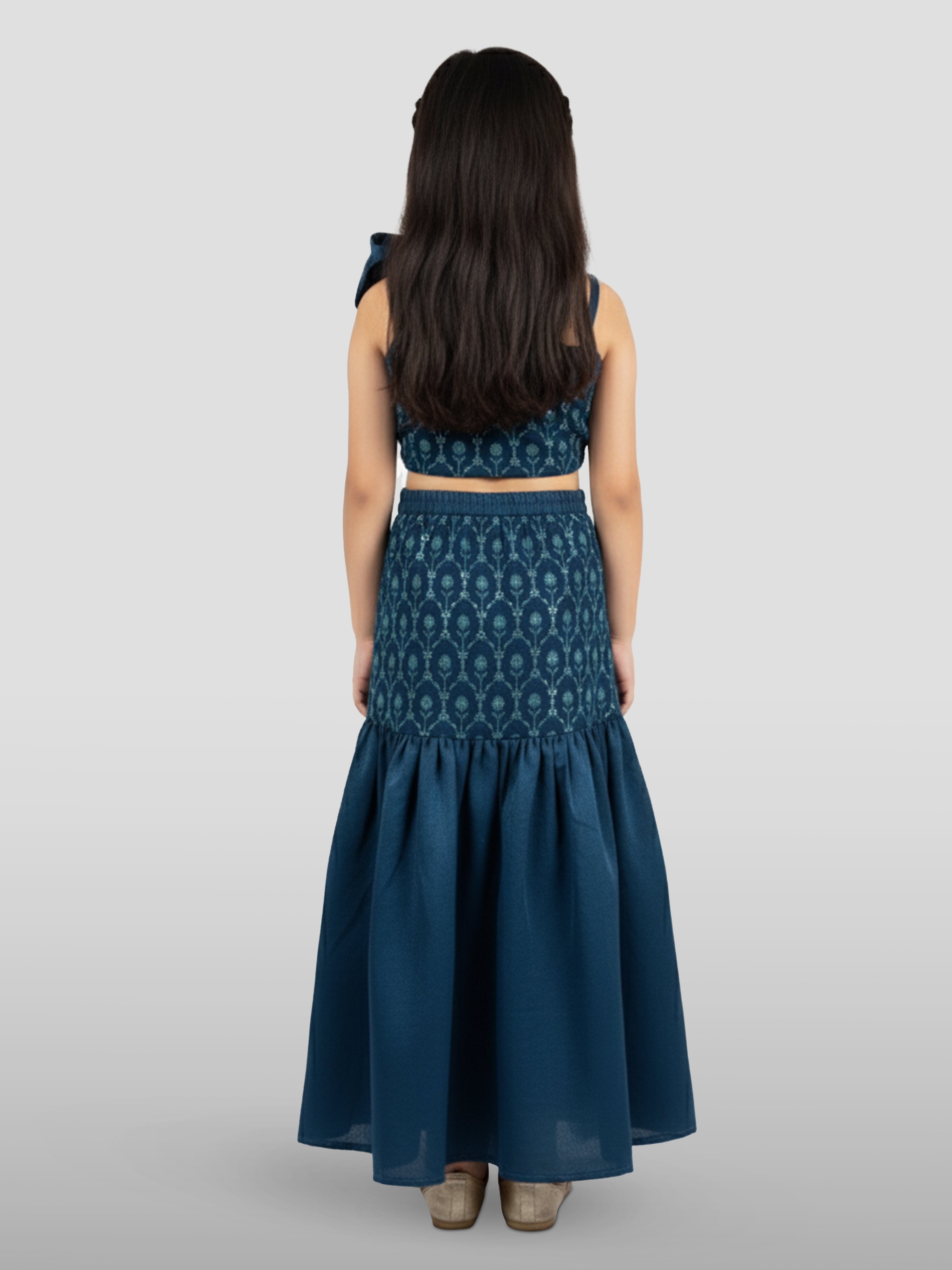 Vastramay Girls Turquoise Georgette Lehenga Set