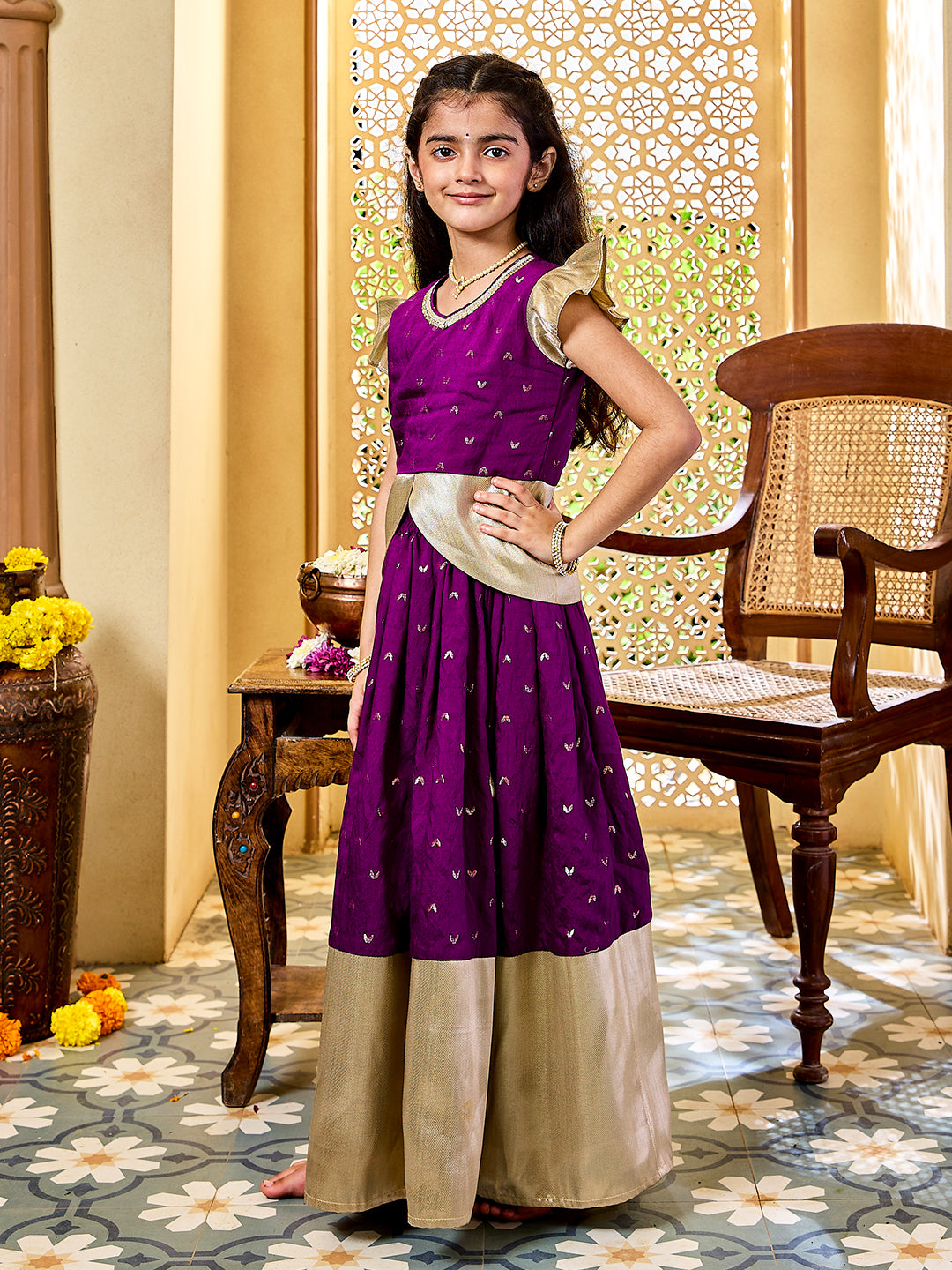Girl's' Purple Lehenga Set