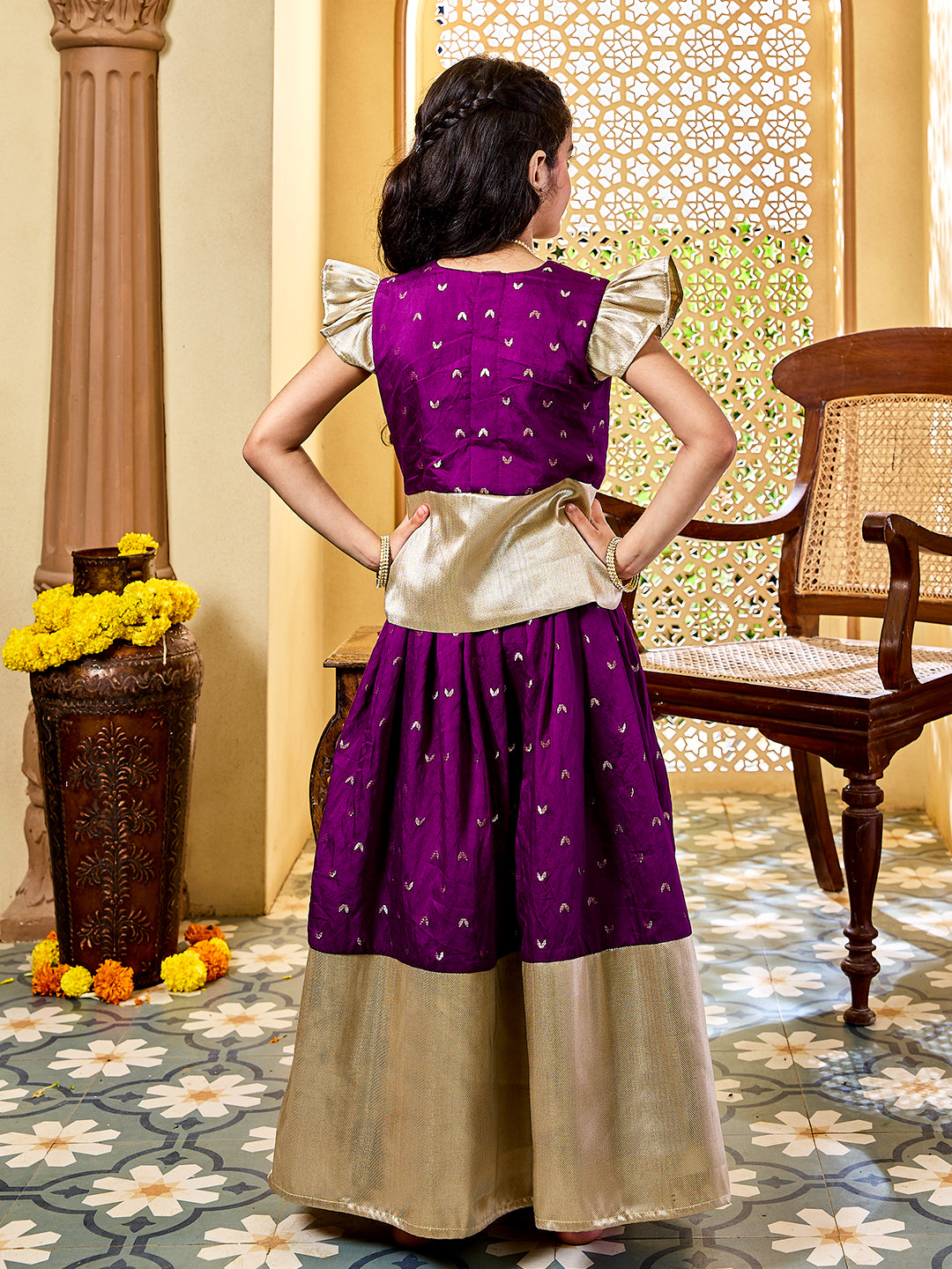 Girl's' Purple Lehenga Set