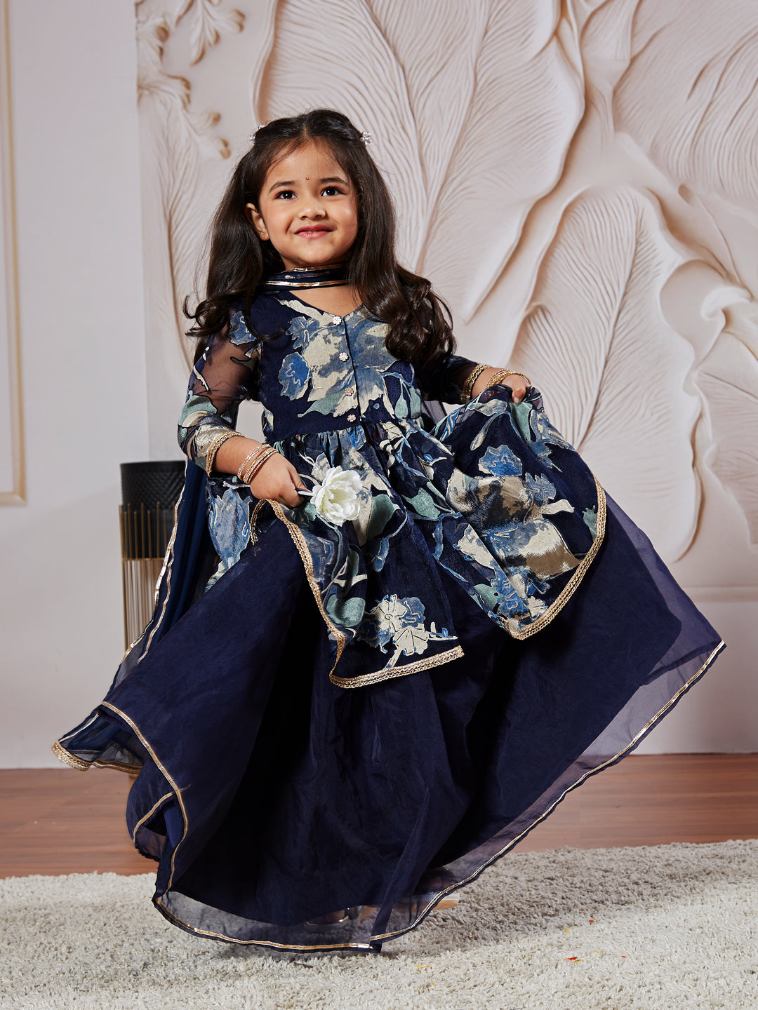 Girl's' Navy Blue Girl's Lehenga Choli