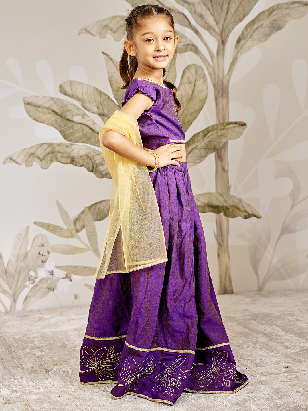 Girl's Purple Silk Lehenga Set