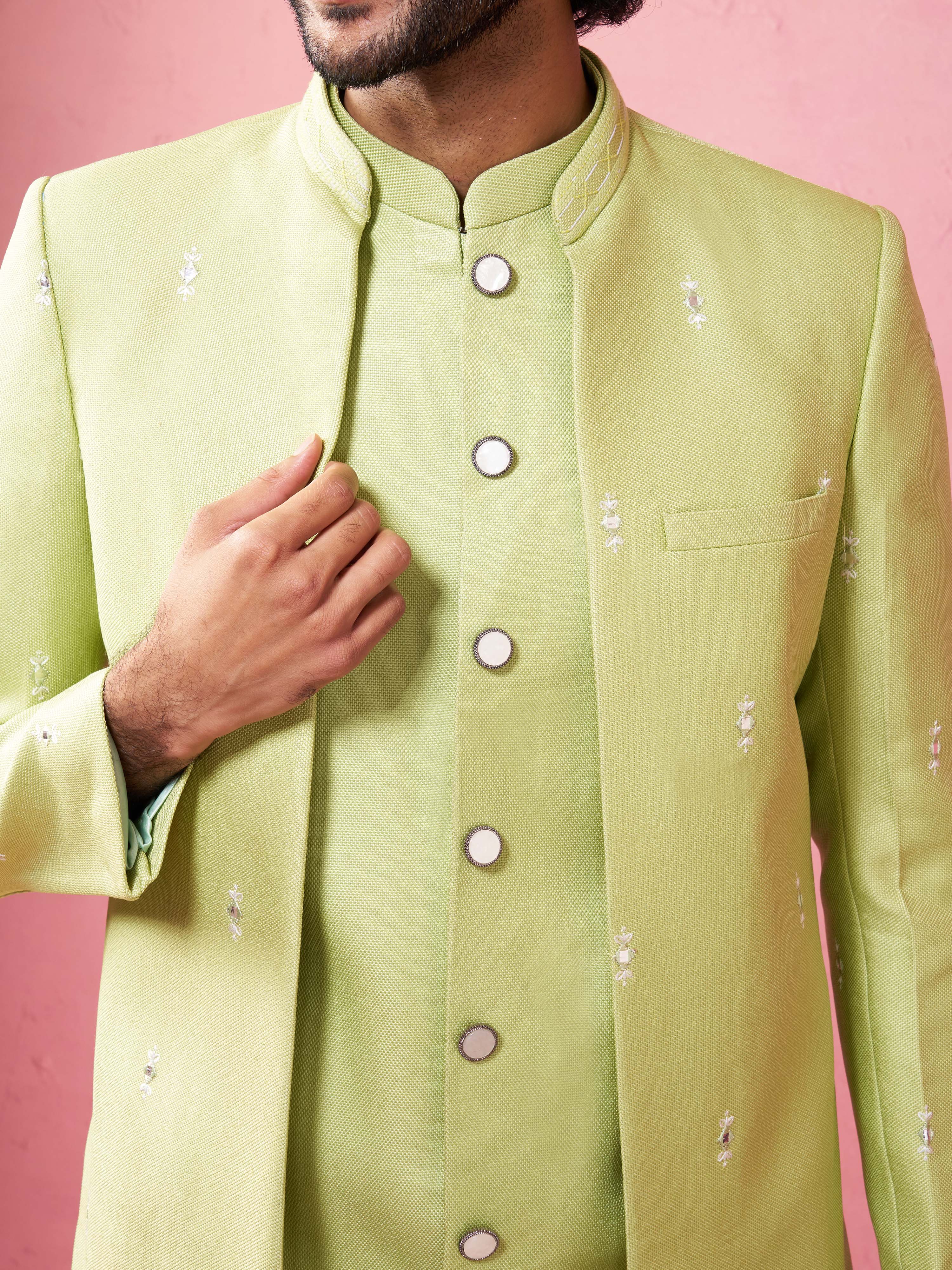 Men Embroidered Indo-Western Coat with Pyjama Set