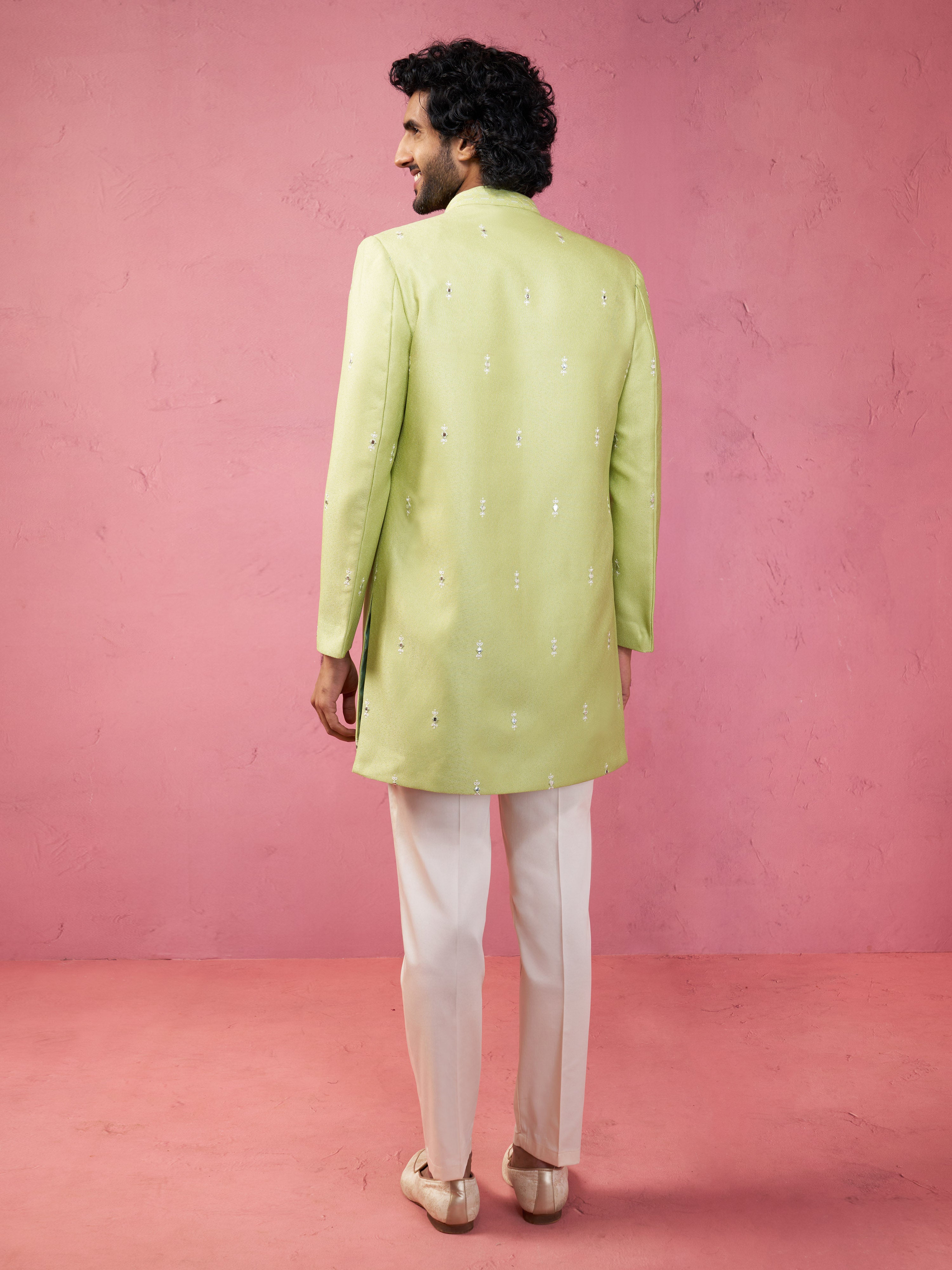 Men Embroidered Indo-Western Coat with Pyjama Set