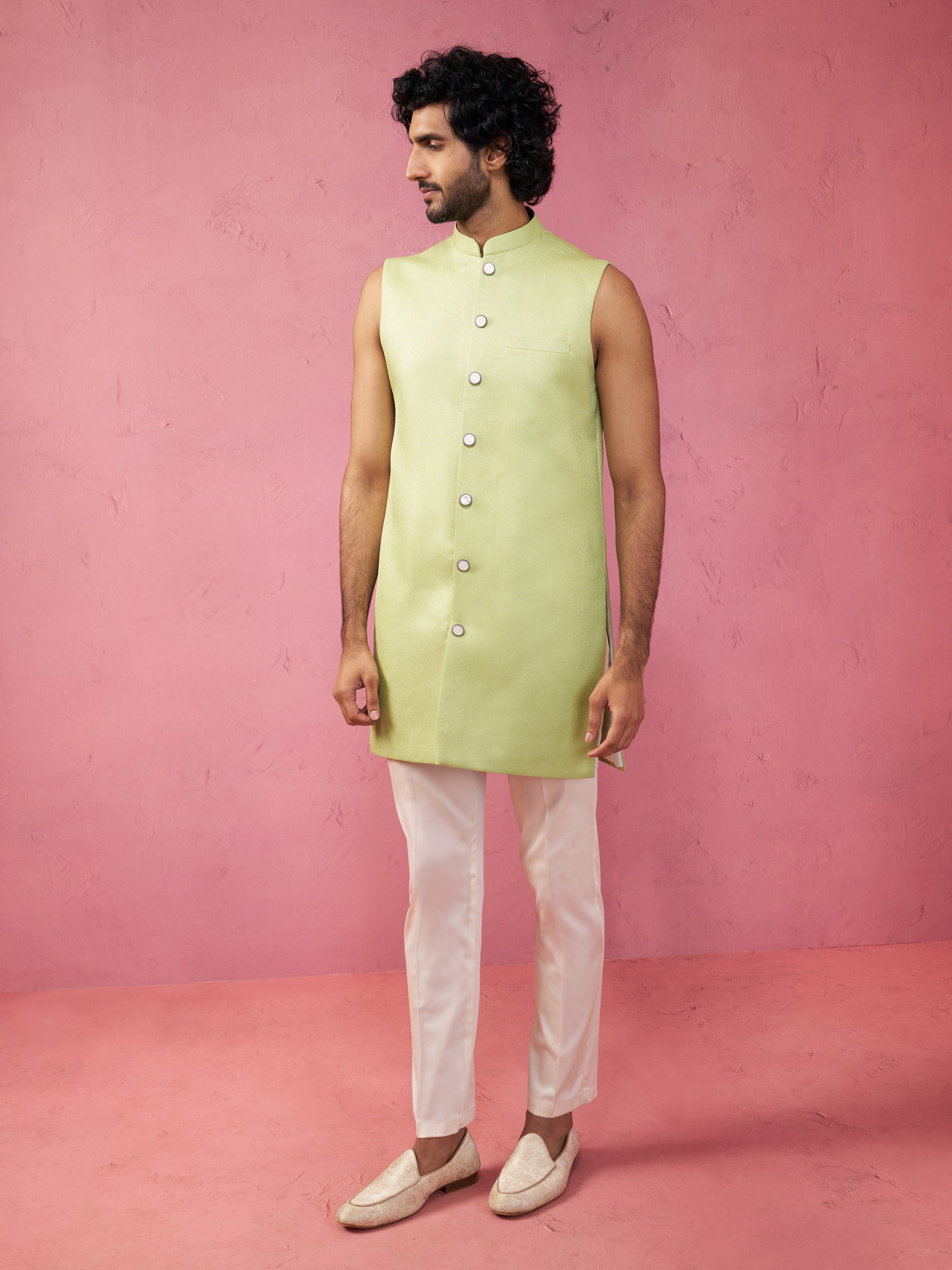 Men Embroidered Indo-Western Coat with Pyjama Set