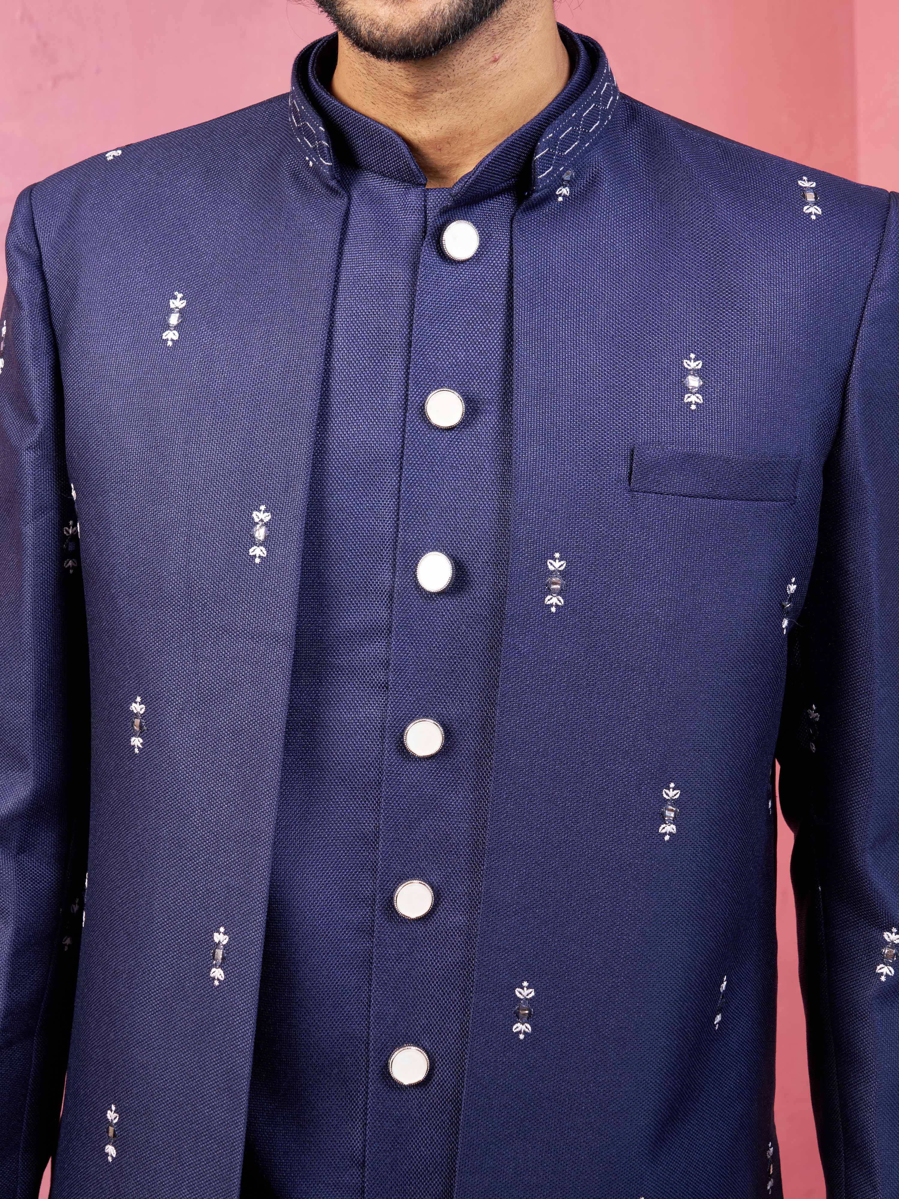 Men Embroidered Indo-Western Coat with Pyjama Set