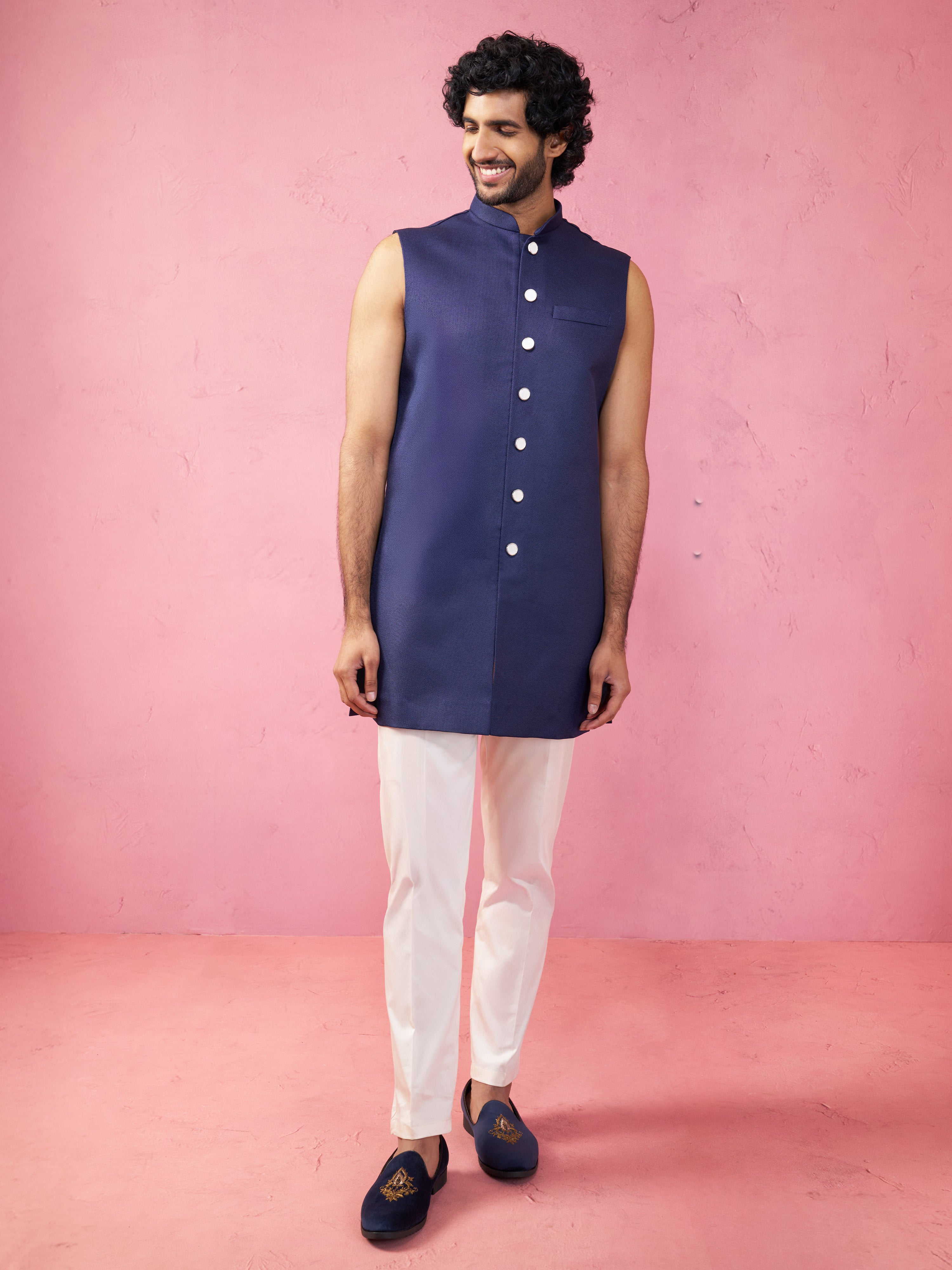 Men Embroidered Indo-Western Coat with Pyjama Set