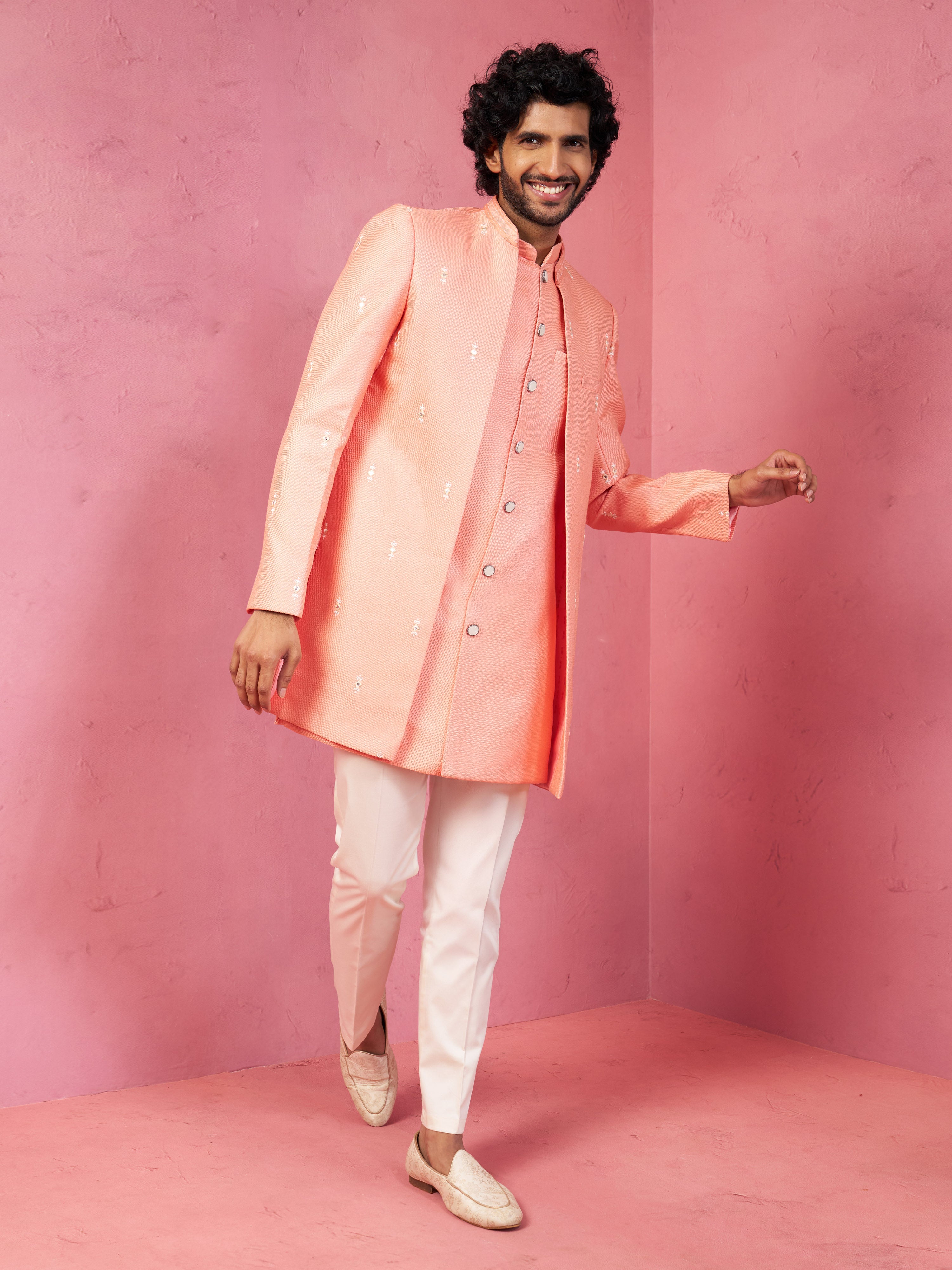 Men Embroidered Indo-Western Coat with Pyjama Set
