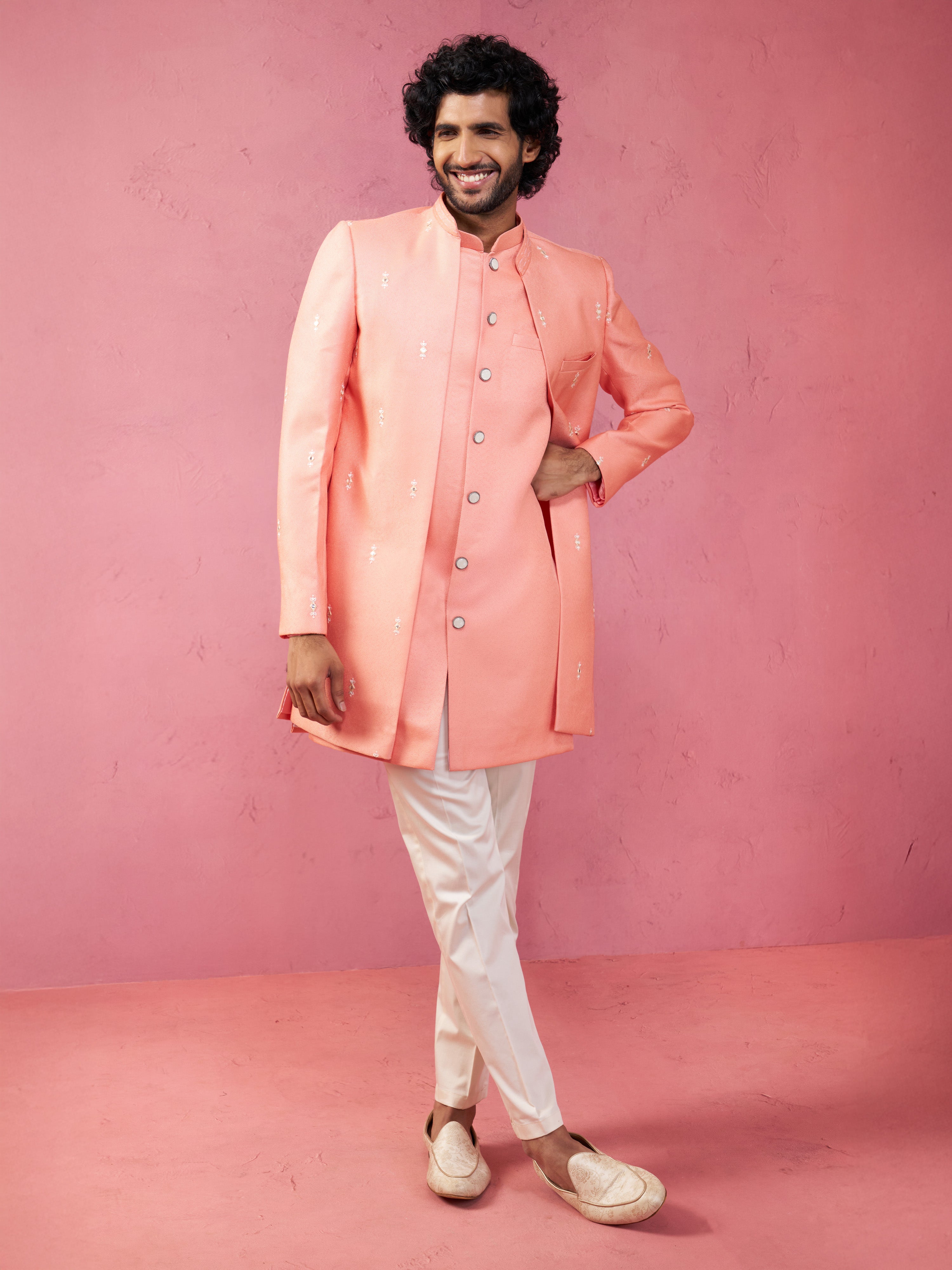 Men Embroidered Indo-Western Coat with Pyjama Set