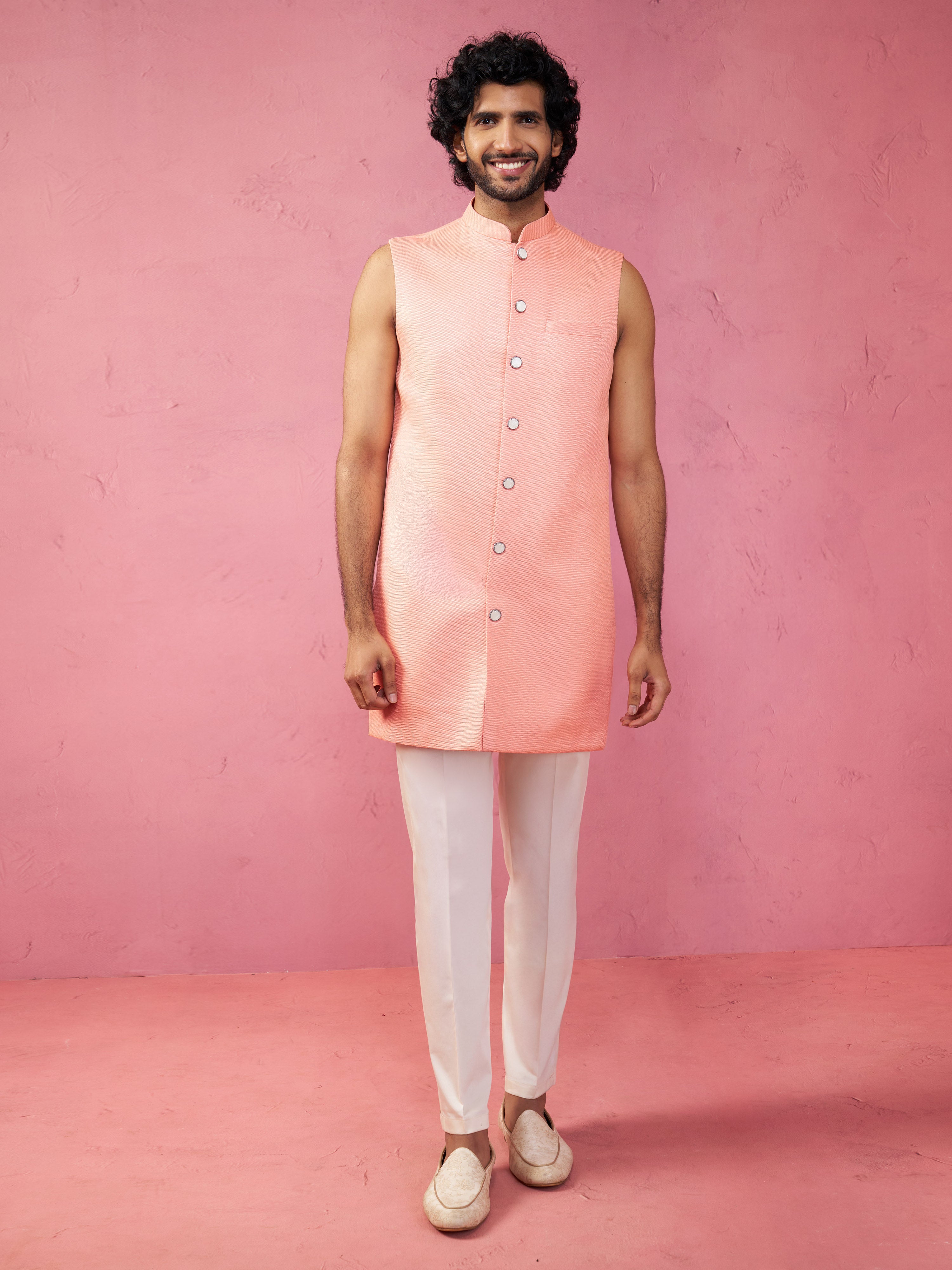 Men Embroidered Indo-Western Coat with Pyjama Set