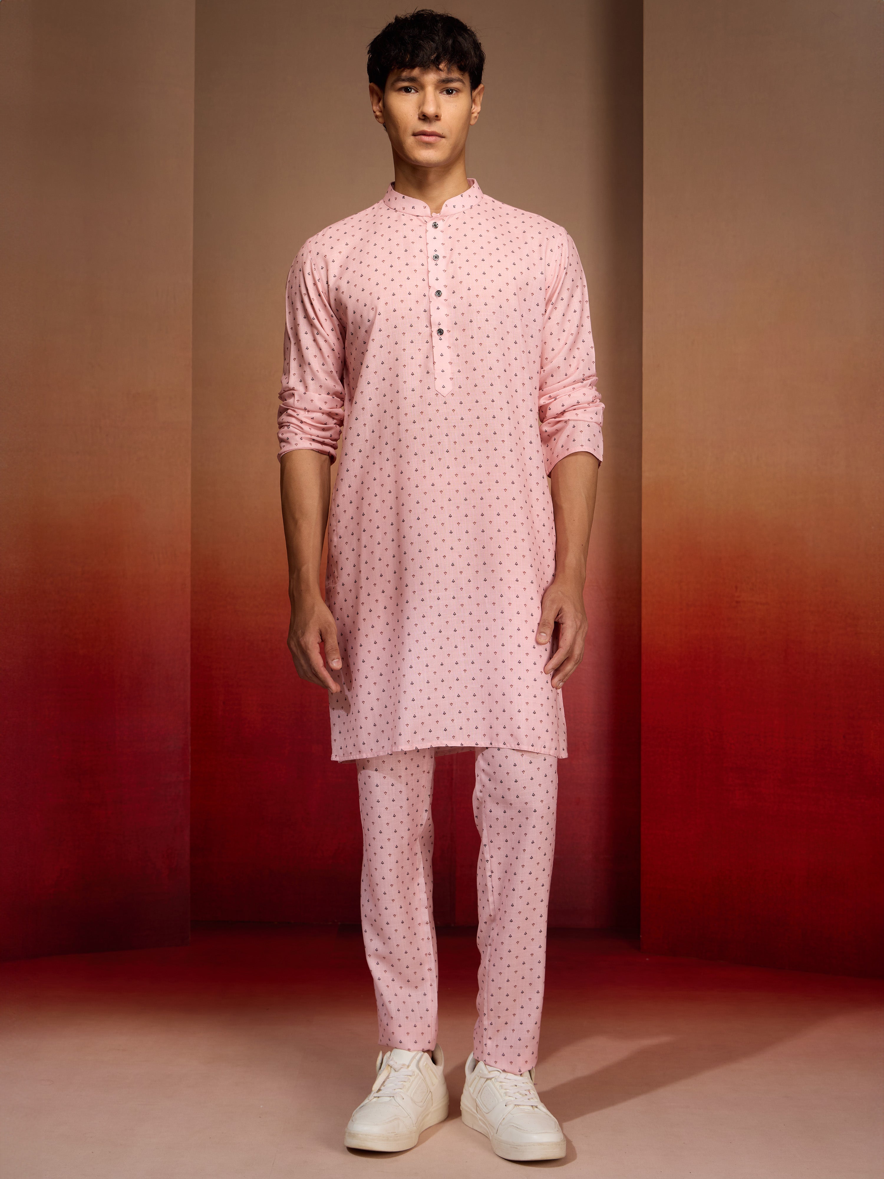 Men's Peach Cotton Linen 3-Piece Nehru Set
