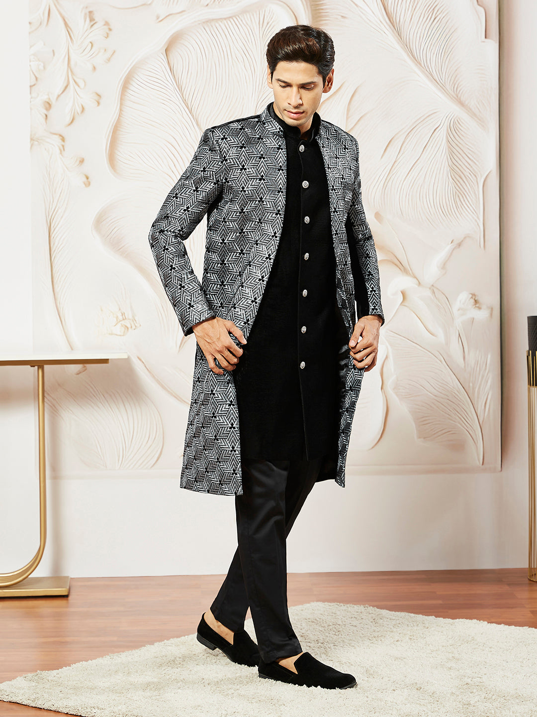 Men's Gray Velvet Indo Western