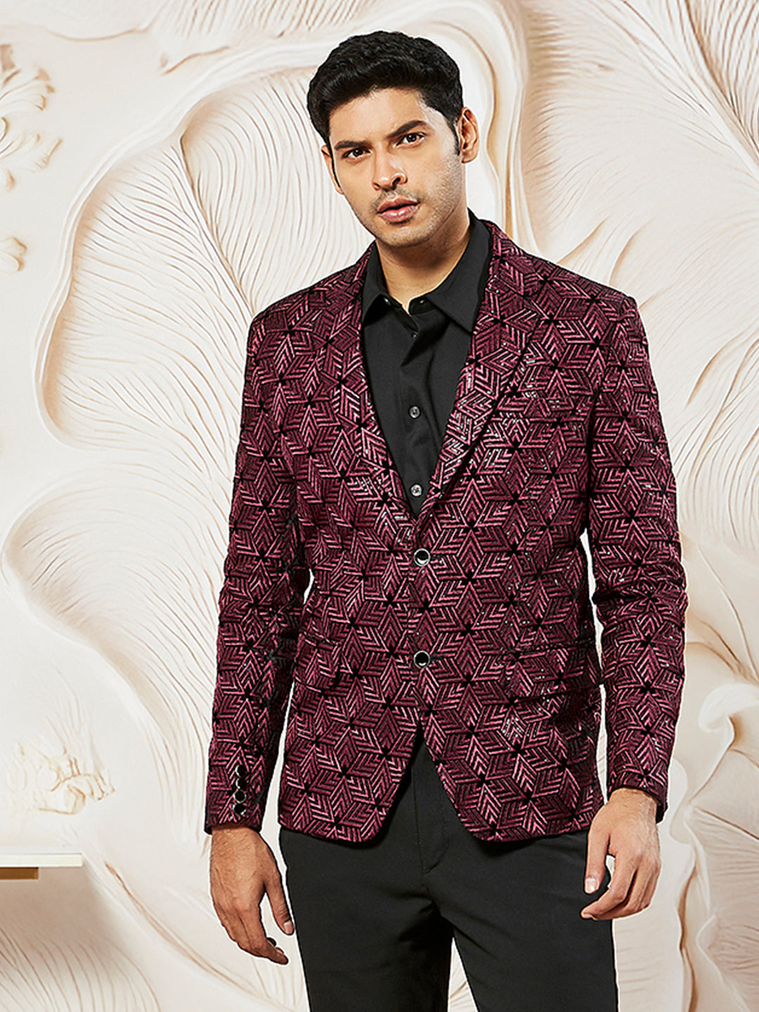 Men's Wine Velvet Blazer