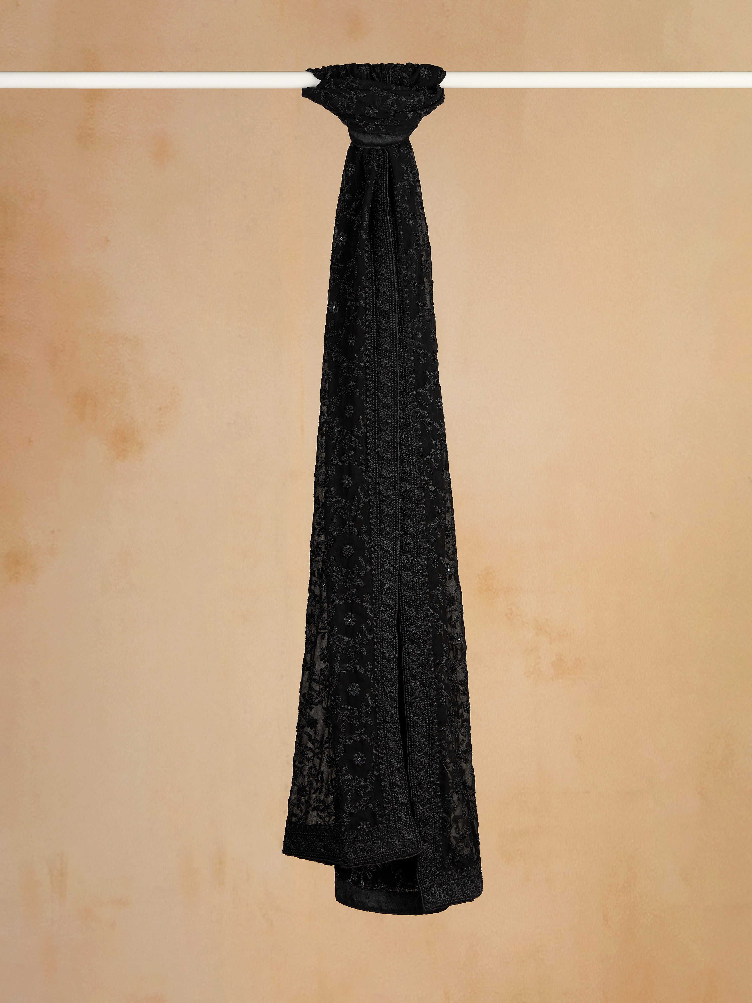 Black Georgette Embroidered Dupatta for Men | Festive