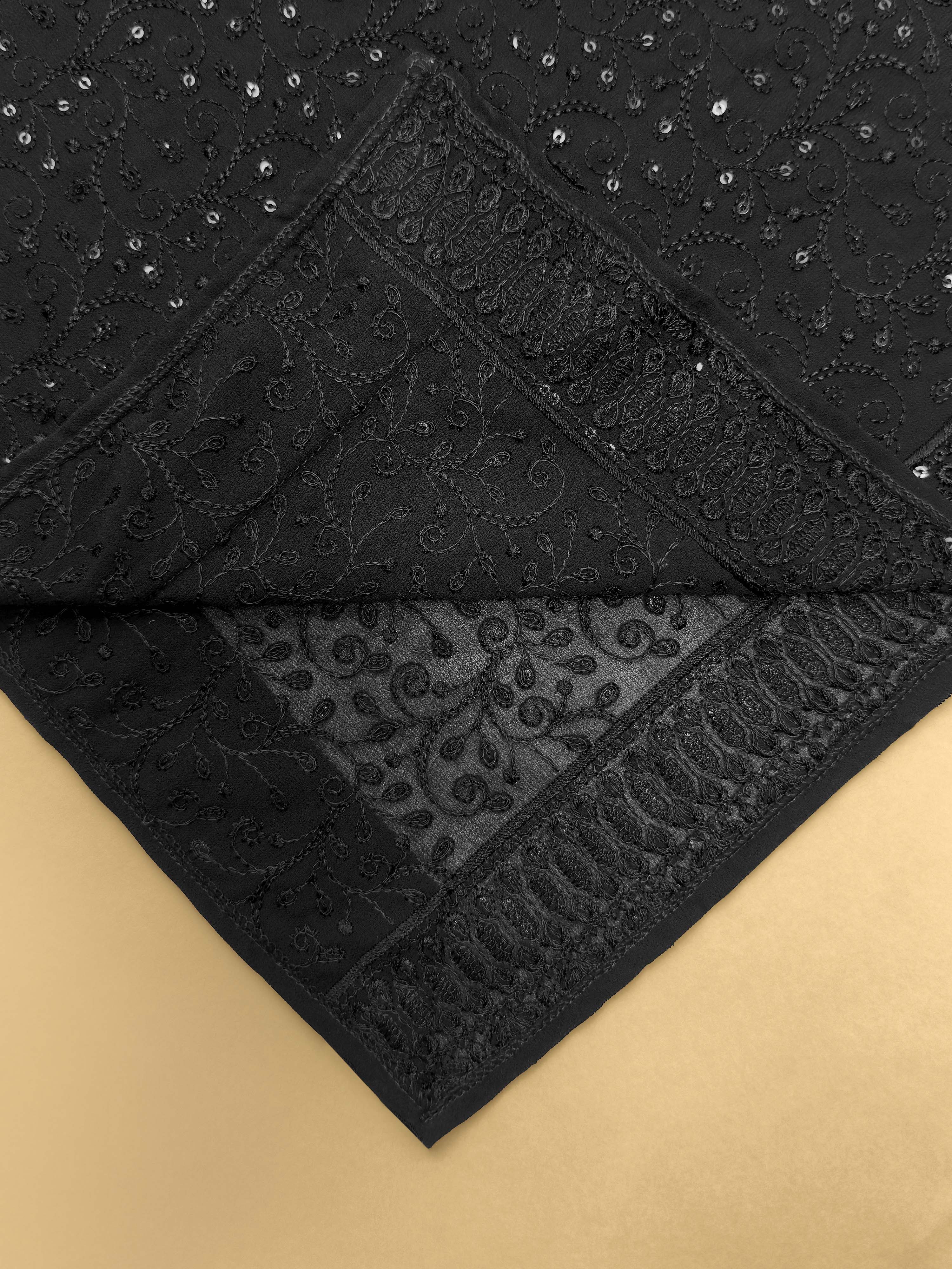 Men Black Self Design Thread Work Undetermined Dupatta