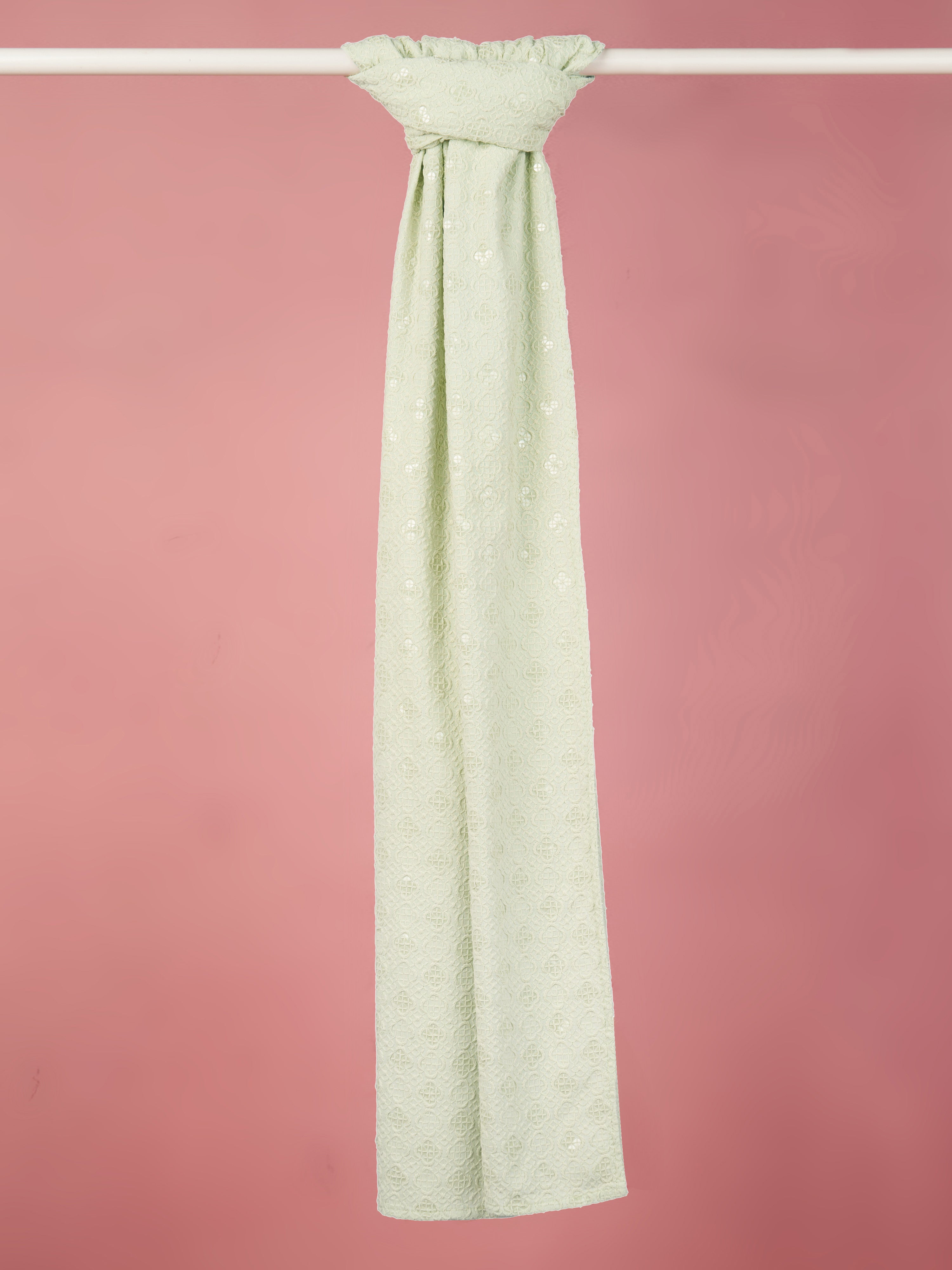 Men Pista Green Silk Blend Embroidered Dupatta