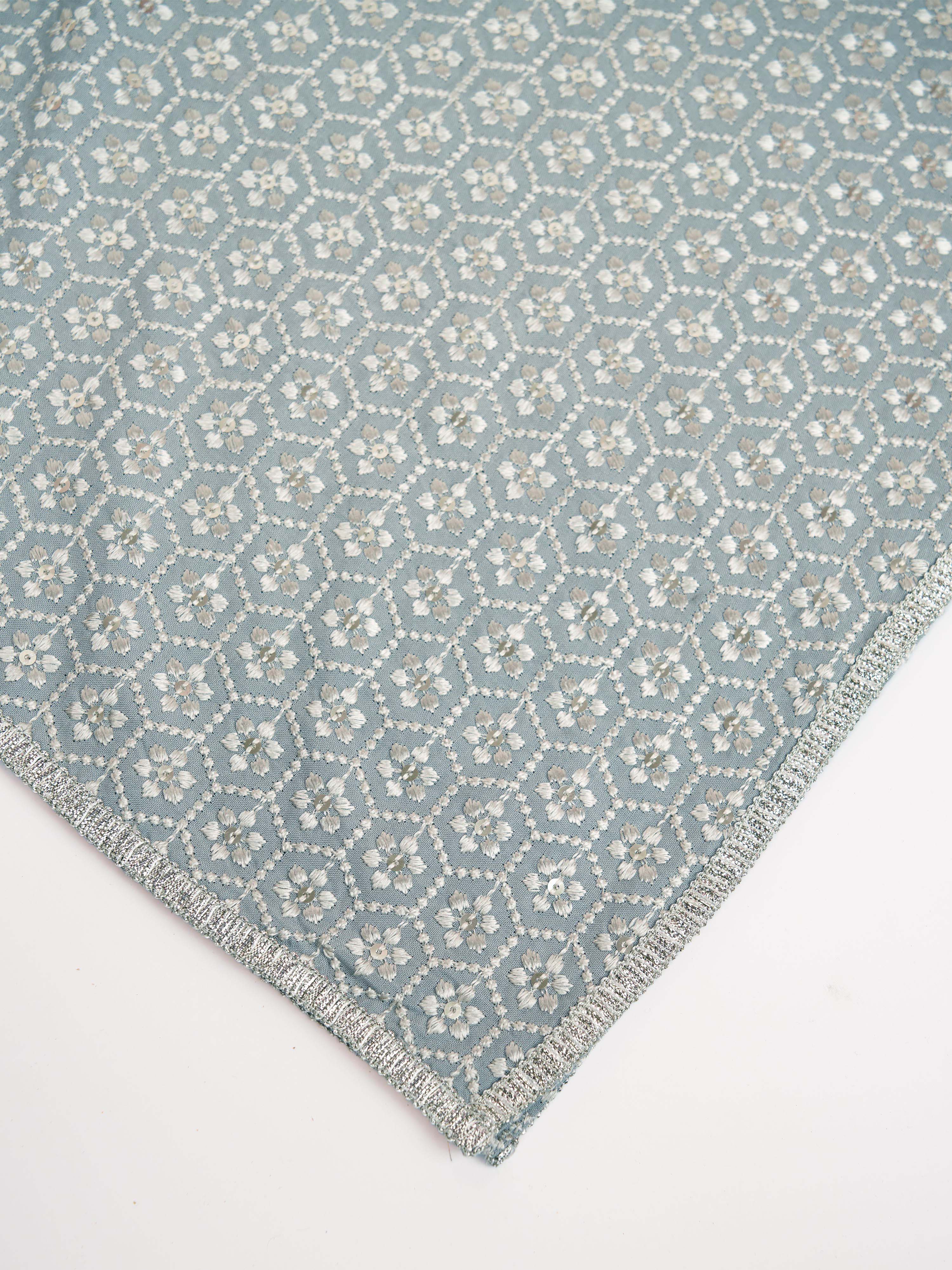 Men Grey Silk Blend Embroidered Dupatta