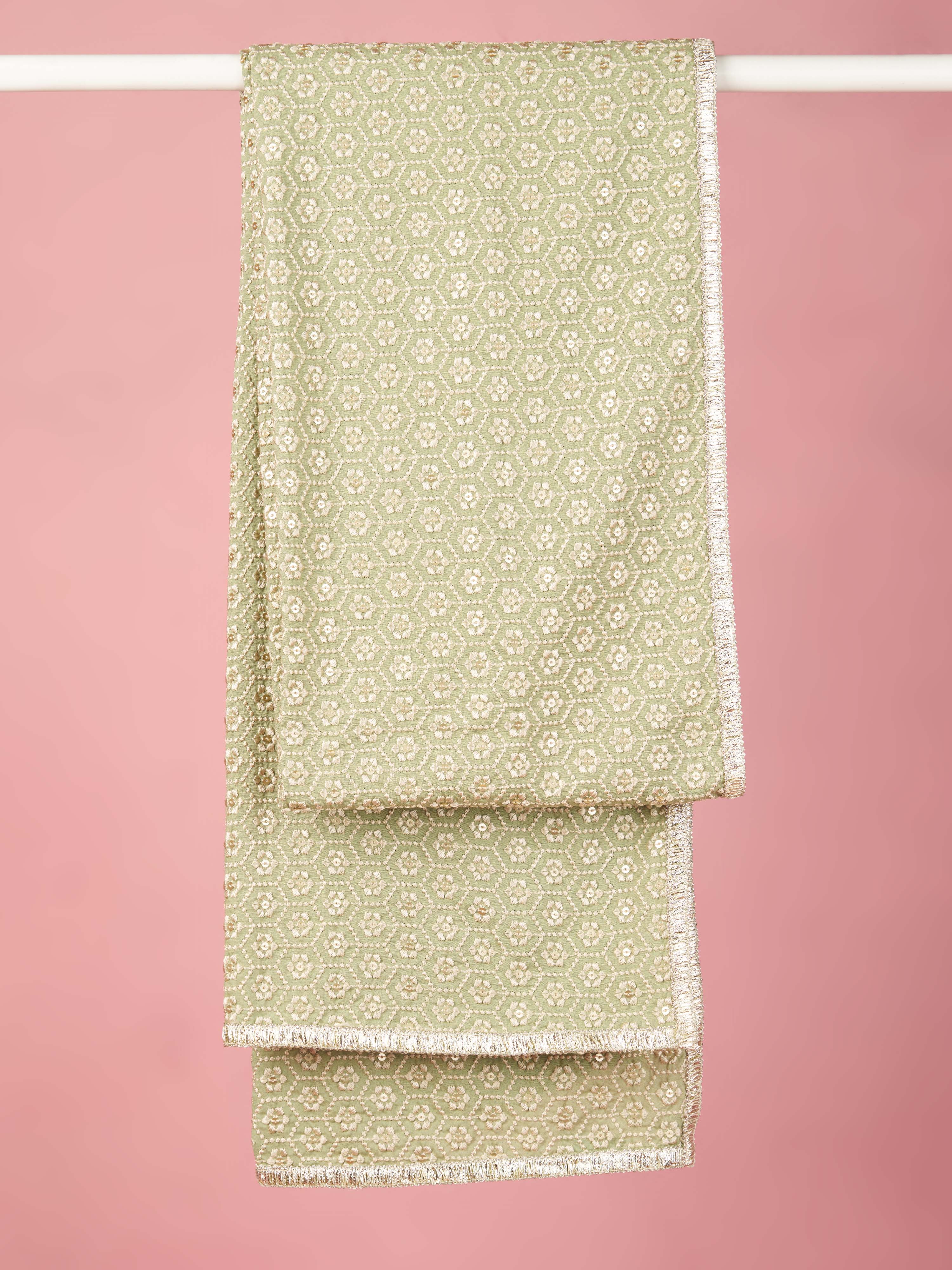 Men Pista Green Silk Blend Embroidered Dupatta