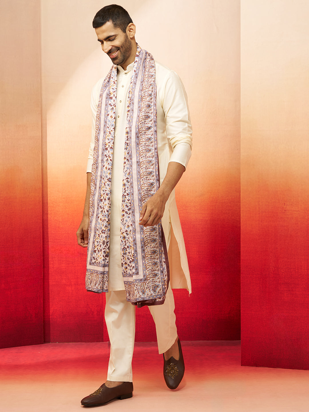 Men's Cream Digital Print Dupatta