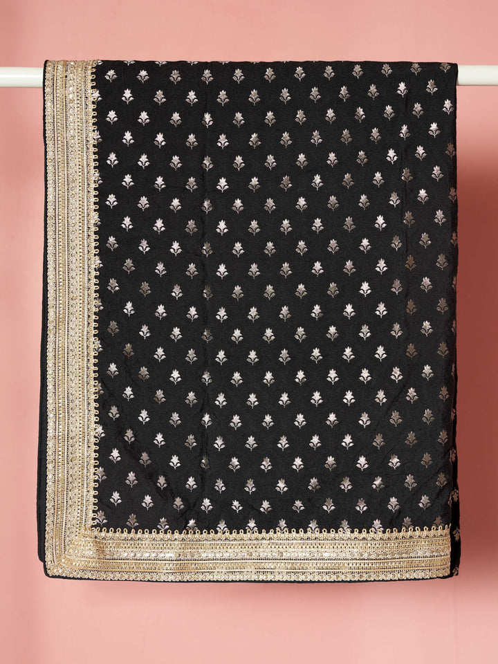 Men Black Viscose Dupatta with Lace Border Festive, Diwali Ethnic Wear