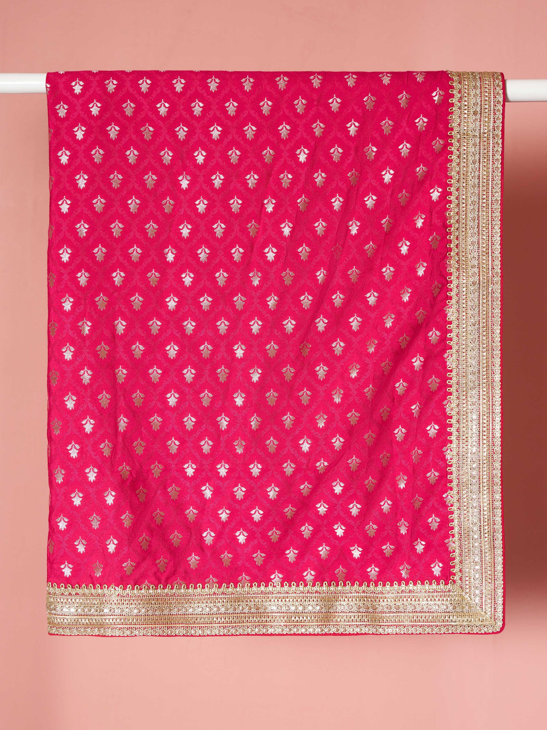 Men Magenta Viscose Dupatta with Lace Border Festive, Diwali Ethnic Wear