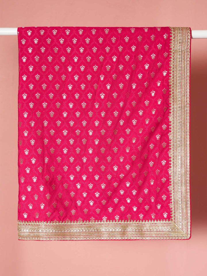 Men Magenta Viscose Dupatta with Lace Border Festive, Diwali Ethnic Wear