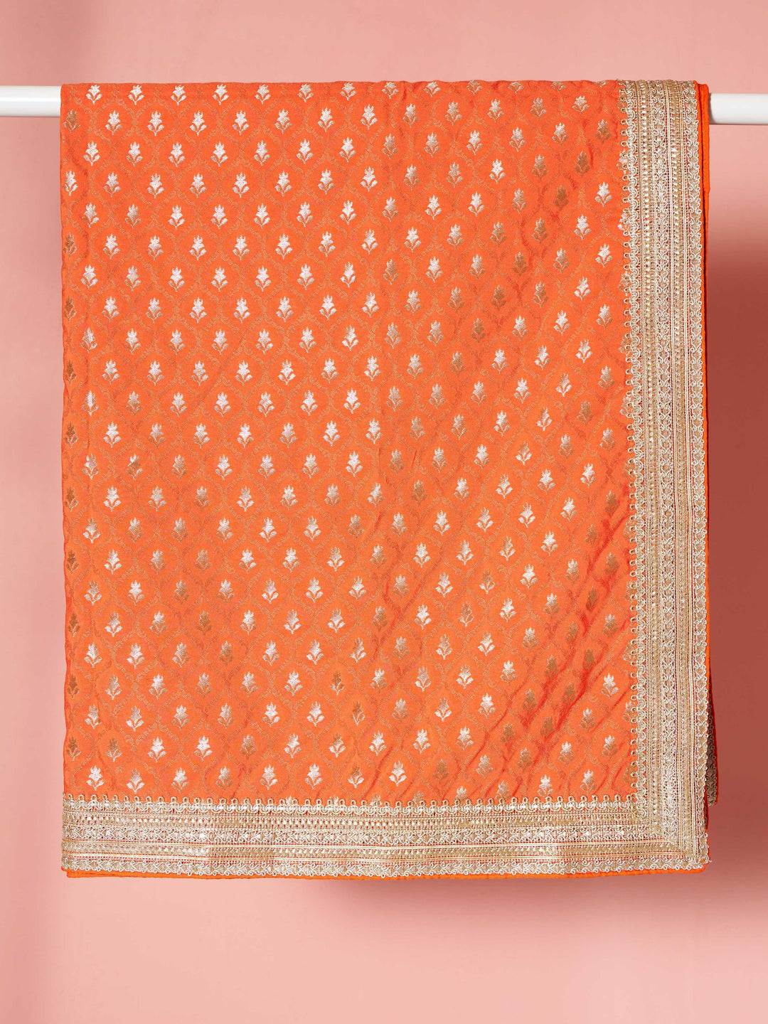 Men Orange Viscose Dupatta with Lace Border Festive, Diwali Ethnic Wear