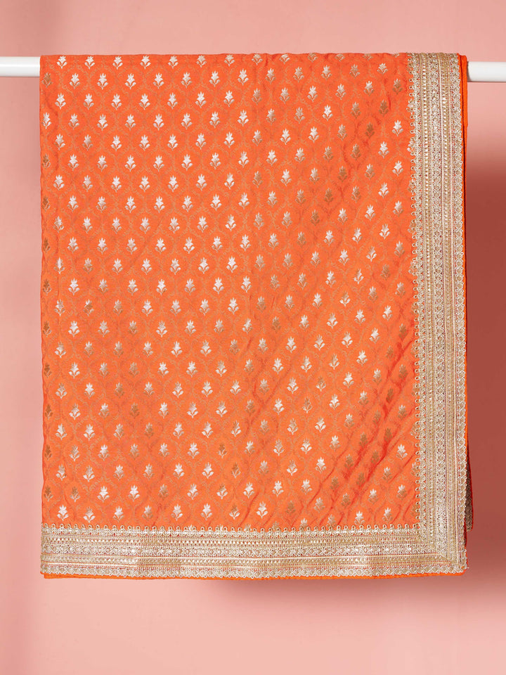 Men Orange Viscose Dupatta with Lace Border Festive, Diwali Ethnic Wear