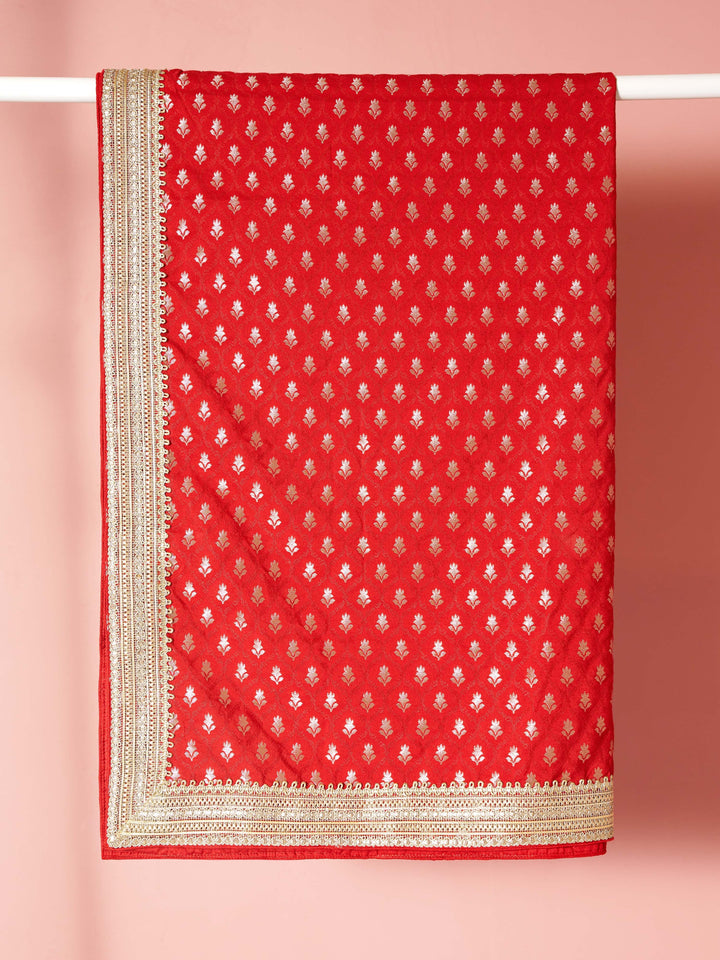 Men Red Viscose Dupatta with Lace Border Festive, Diwali Ethnic Wear