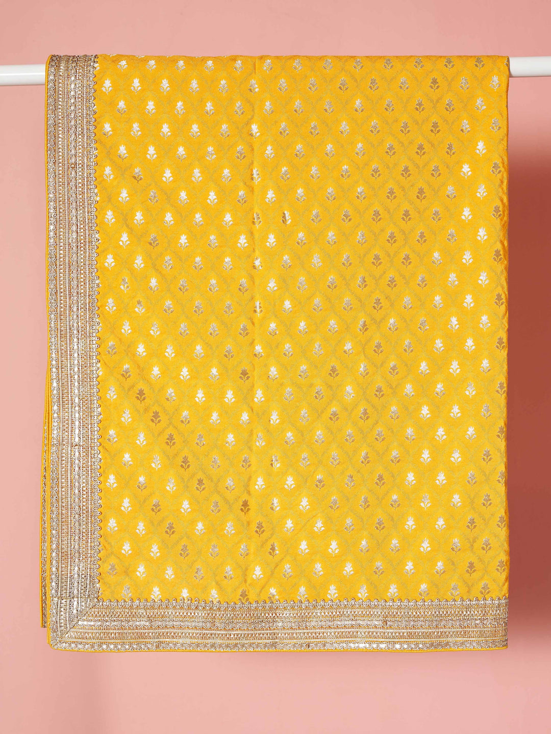 Men Yellow Viscose Dupatta with Lace Border Festive, Diwali Ethnic Wear