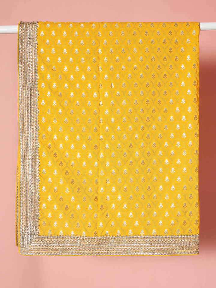 Men Yellow Viscose Dupatta with Lace Border Festive, Diwali Ethnic Wear