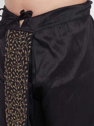 VM BY VASTRAMAY Men's Black Silk Blend Embroidered Dhoti
