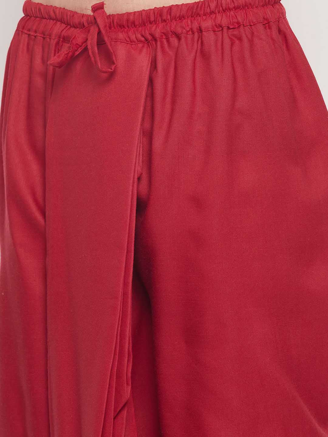 Men's Maroon Silk Blend Solid Pleated Dhoti