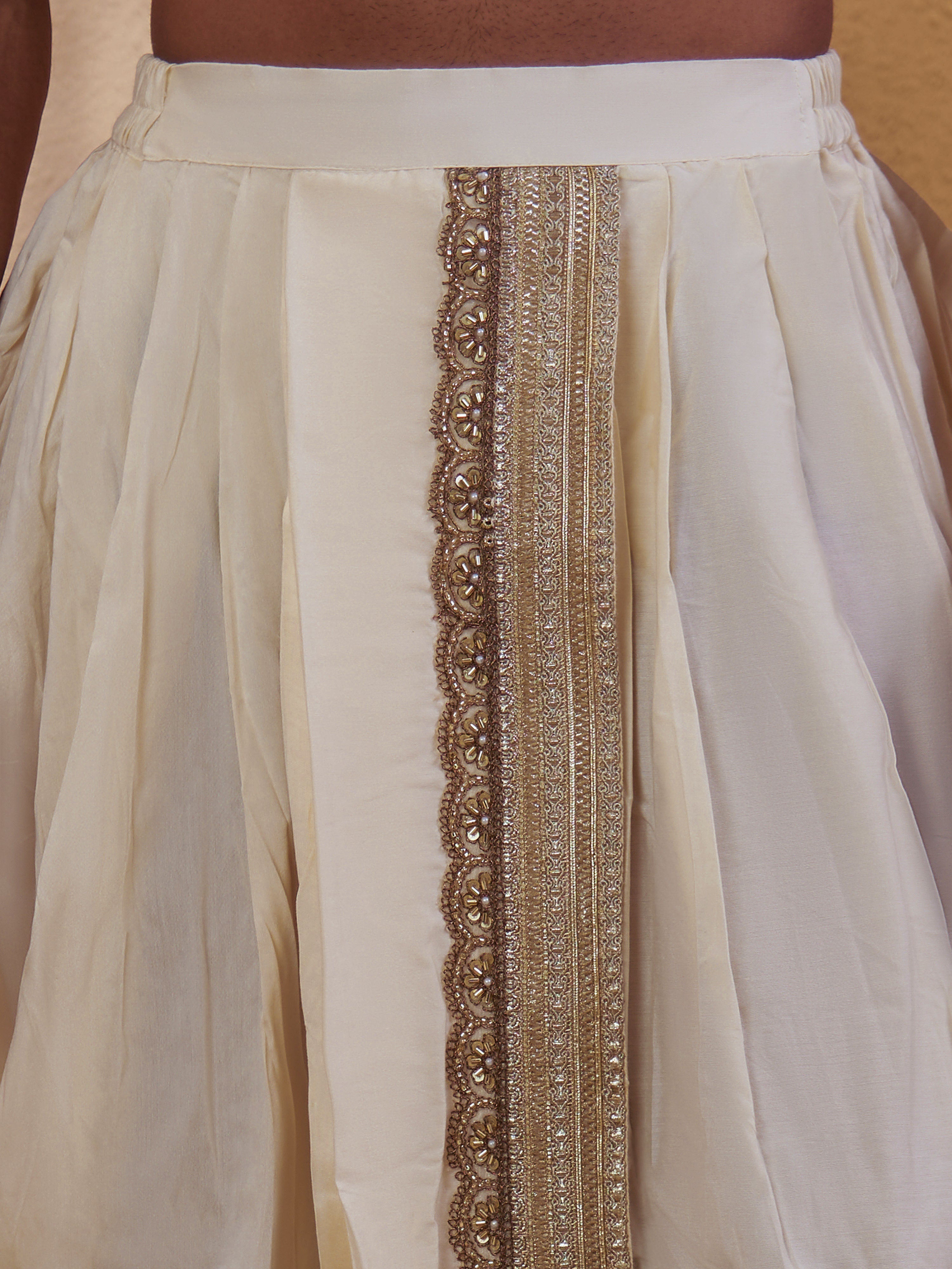 Men Cream Viscose Silk Solid Plain Elasticated Dhoti Festive Onam & Wedding Ethnic Wear