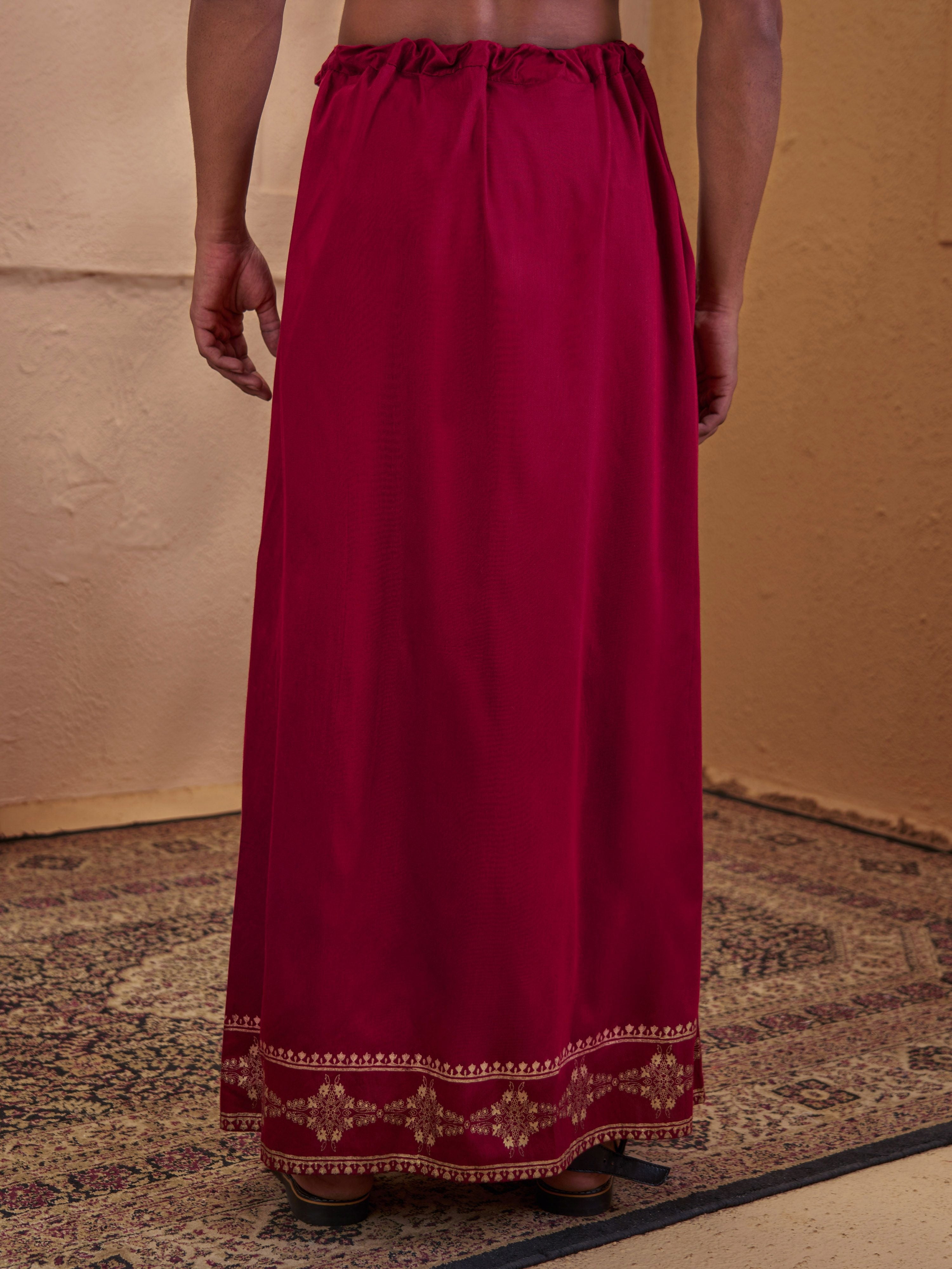 Men's Maroon Viscose Self Design Dhoti